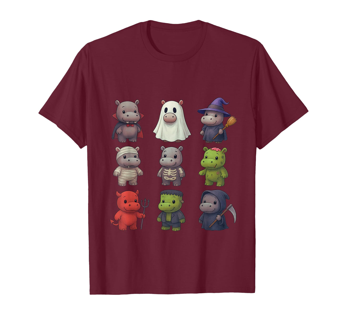 Funny Hippo Witch Vampire Ghost Zombie Skeleton Halloween T-Shirt