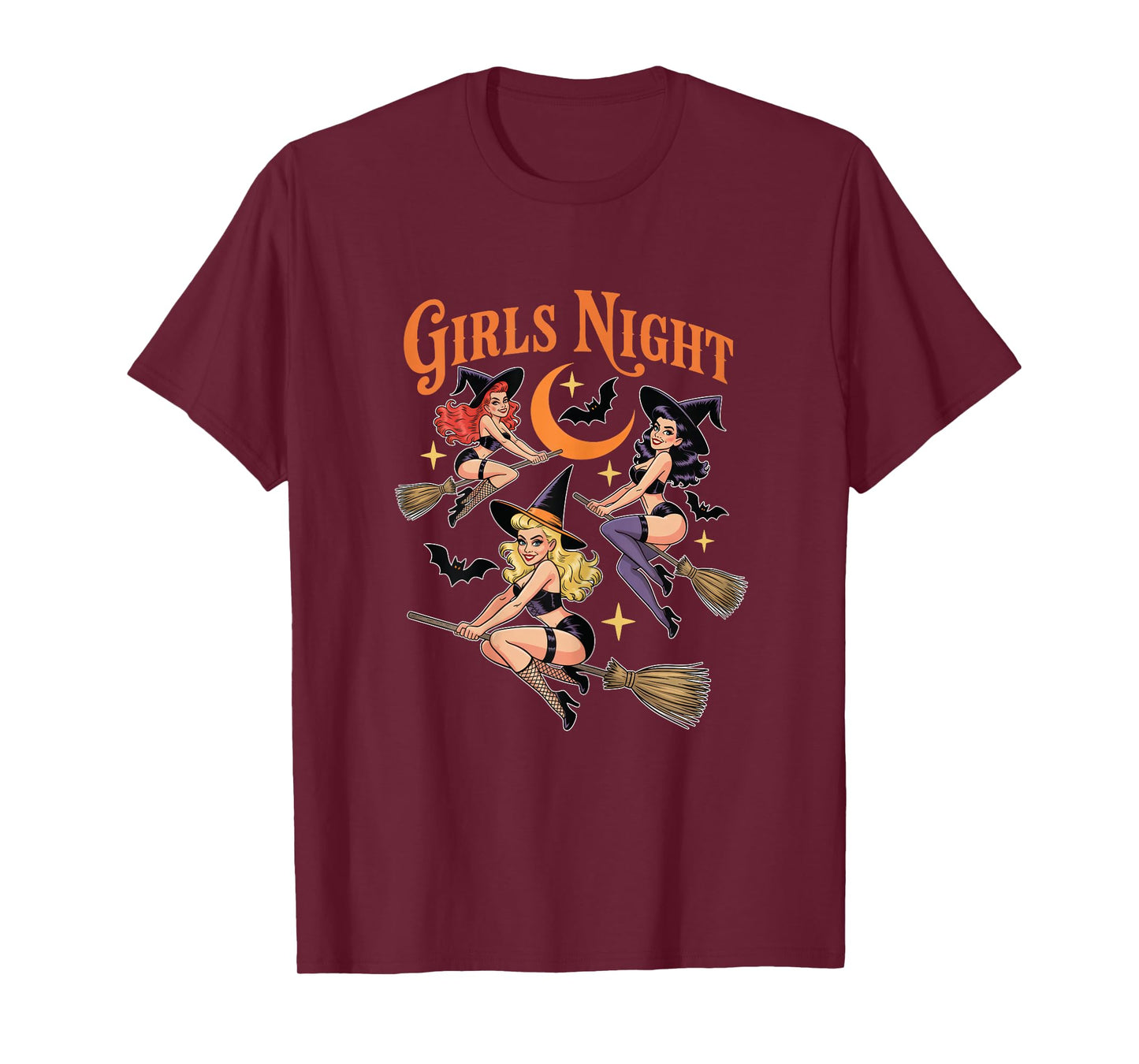 Girls Night Witch Funny Retro Pin-Up Witches Broomstick T-Shirt