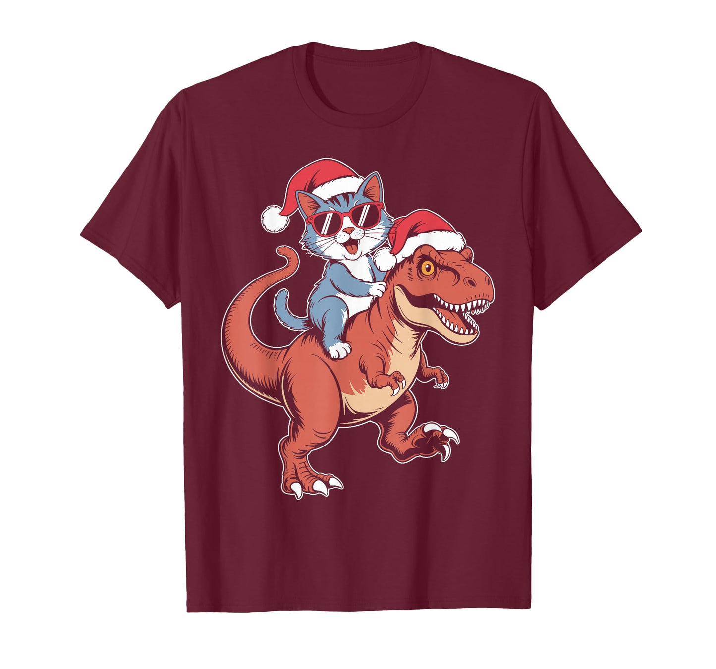 Cool cat Riding Dinosaur Christmas T-Shirt