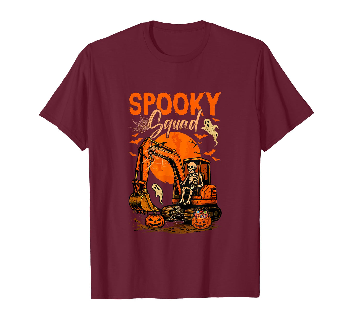 Spooky Halloween Squad Skeleton Driving Excavator Horror Boo T-Shirt