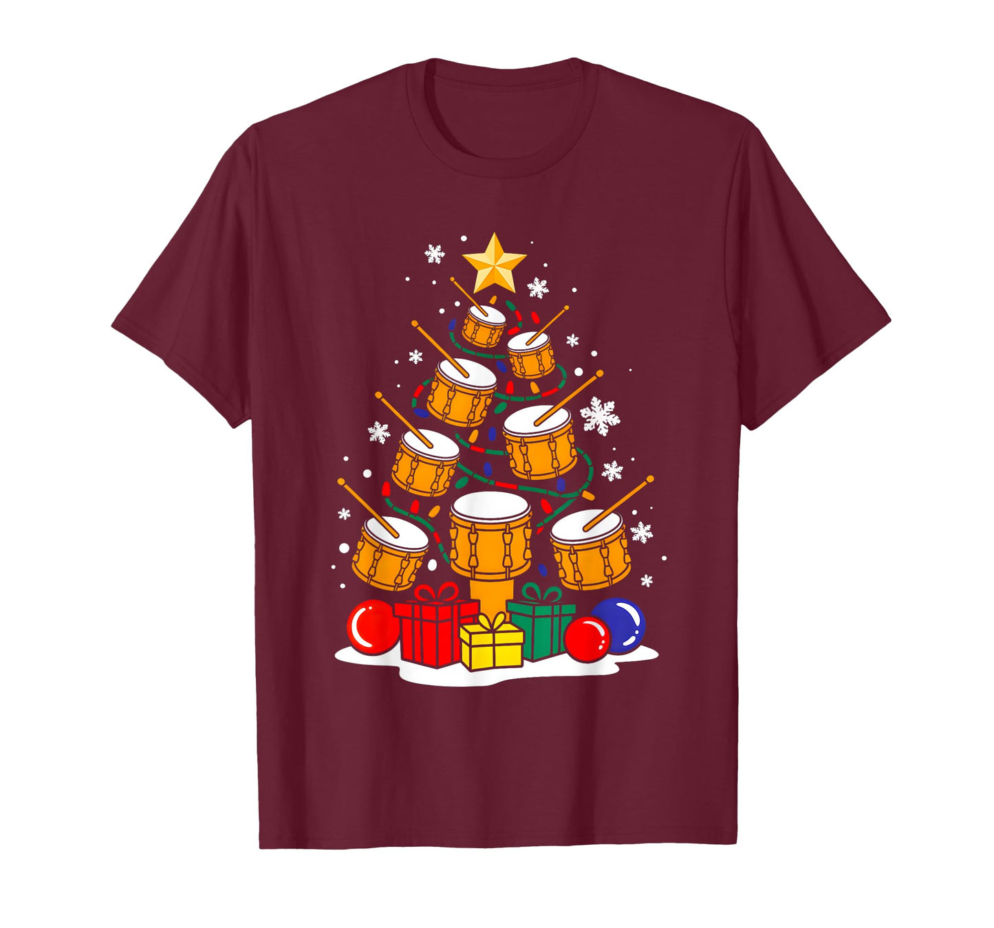 Christmas Drummer Player Xmas Tree Funny Music Lover Santa T-Shirt
