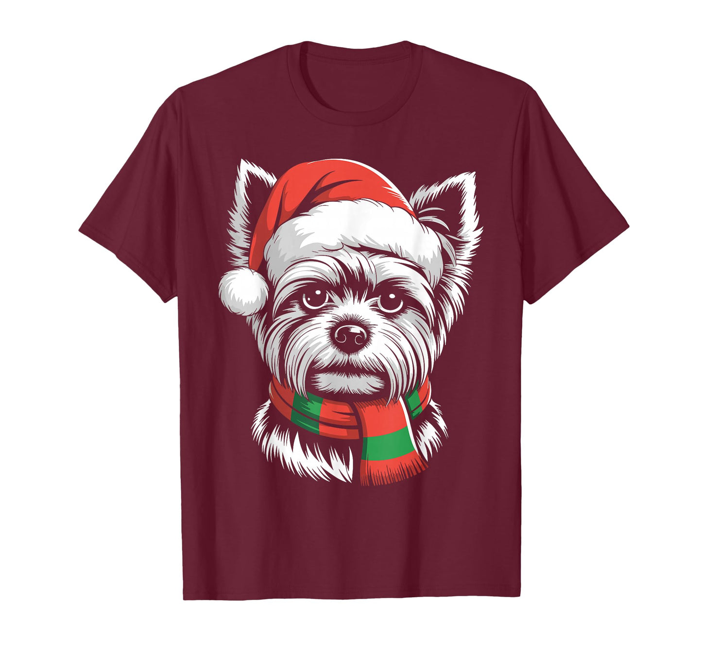 Yorkshire Terrier Xmas Santa Hat Scarf Christmas Costume T-Shirt