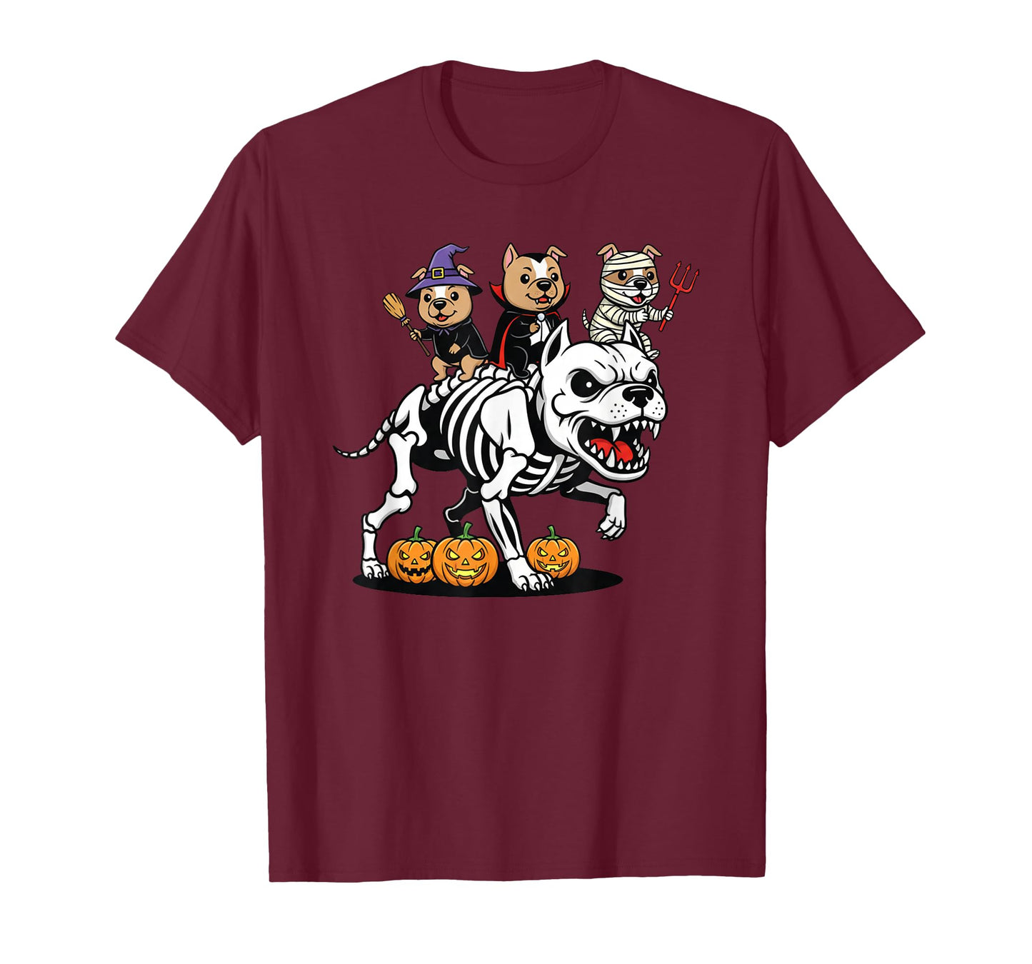 Funny Pitbull Skeleton Mummy Witch Halloween Kid Mens Womens T-Shirt