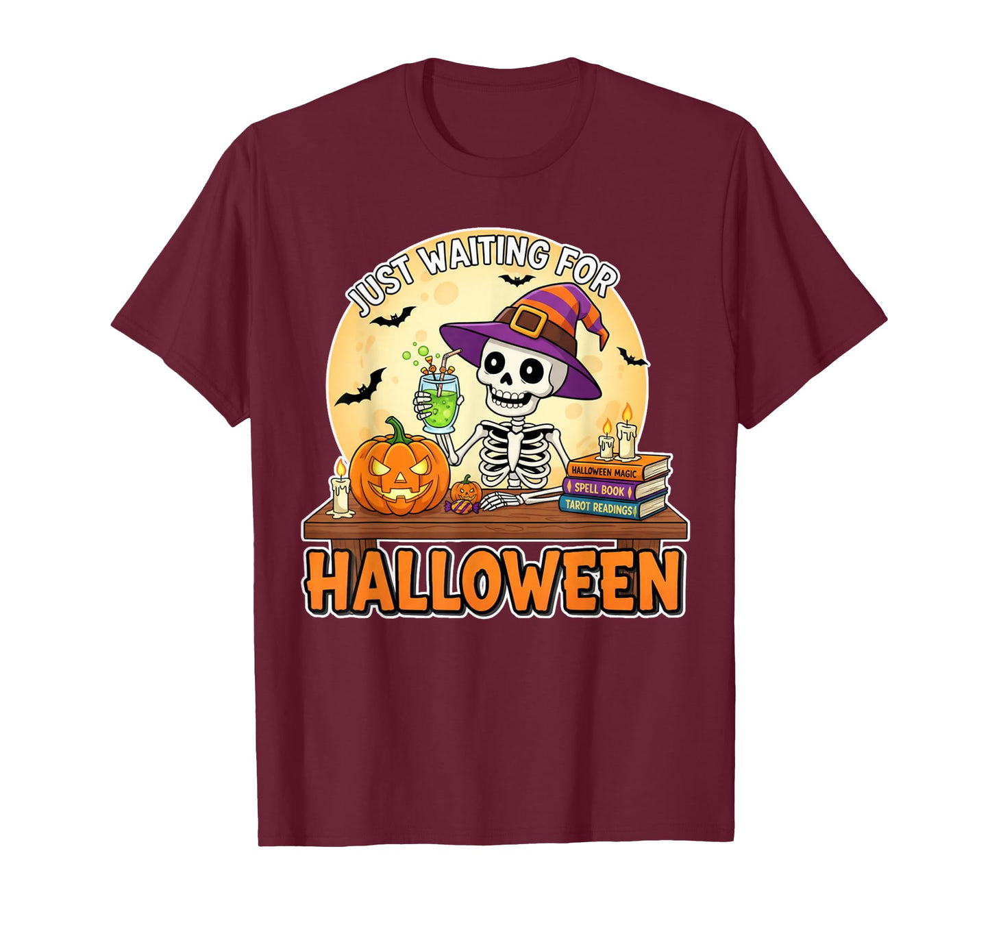 Just Waiting for Halloween Skeleton Pumpkin T-Shirt