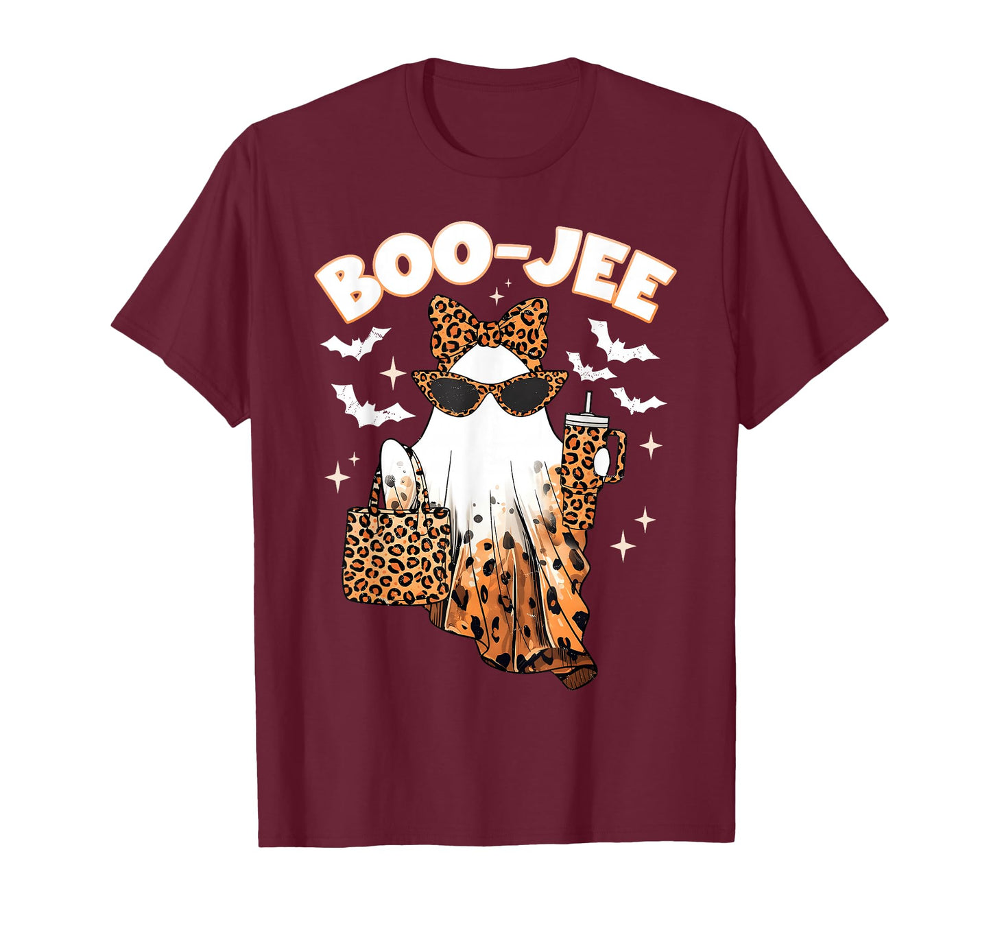 Coquette Leopard Ghost Coffee Boo-JEE Halloween Boujee Ghost T-Shirt