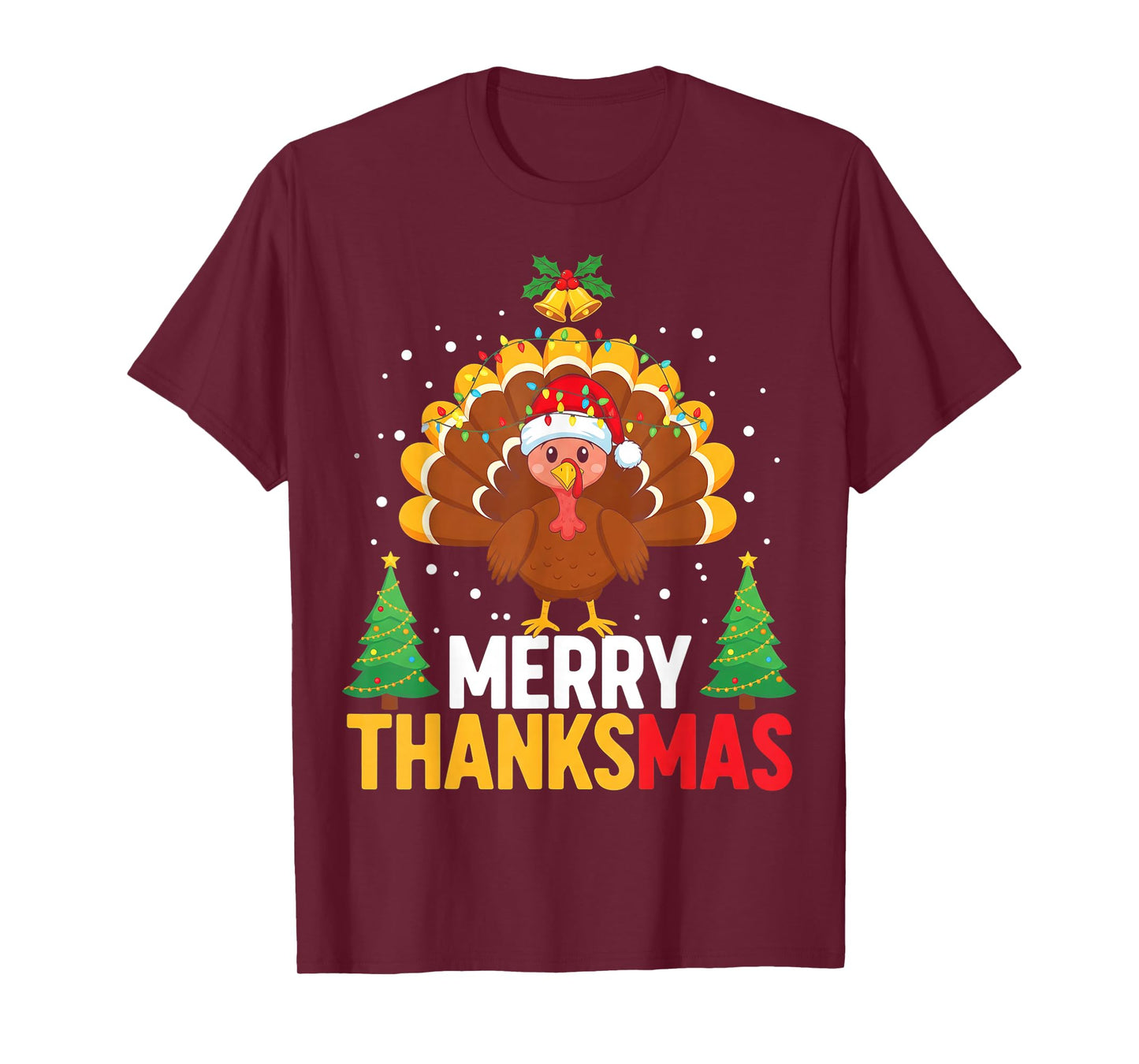 Funny Merry Thanksmas Happy Thanksgiving Santa Turkey T-Shirt