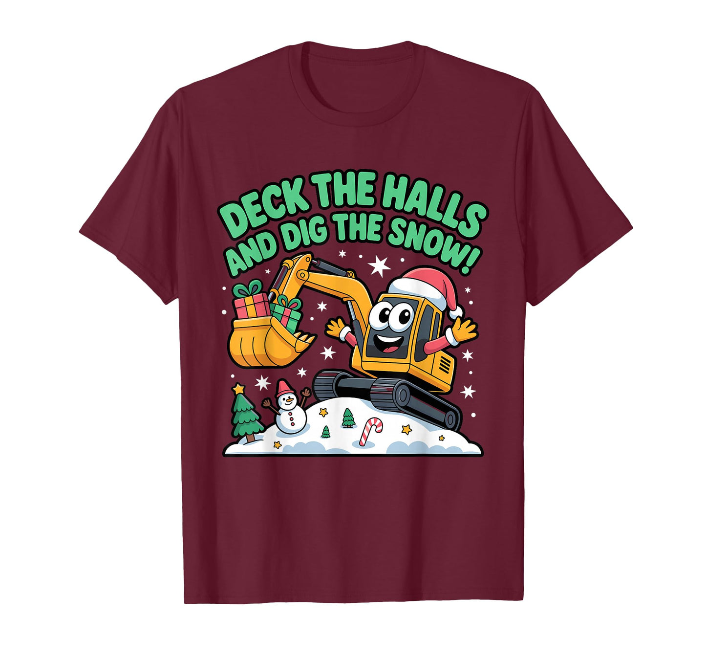Christmas Excavator Deck The Halls Dig Snow T-Shirt