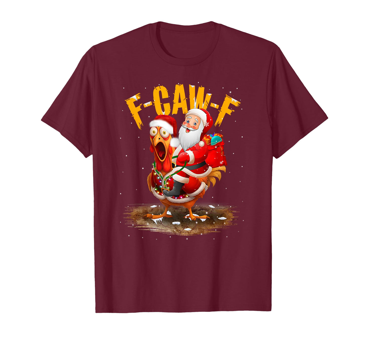 Funny F-Caw-F Santa Riding Chicken Christmas Reindeer FCAWF T-Shirt