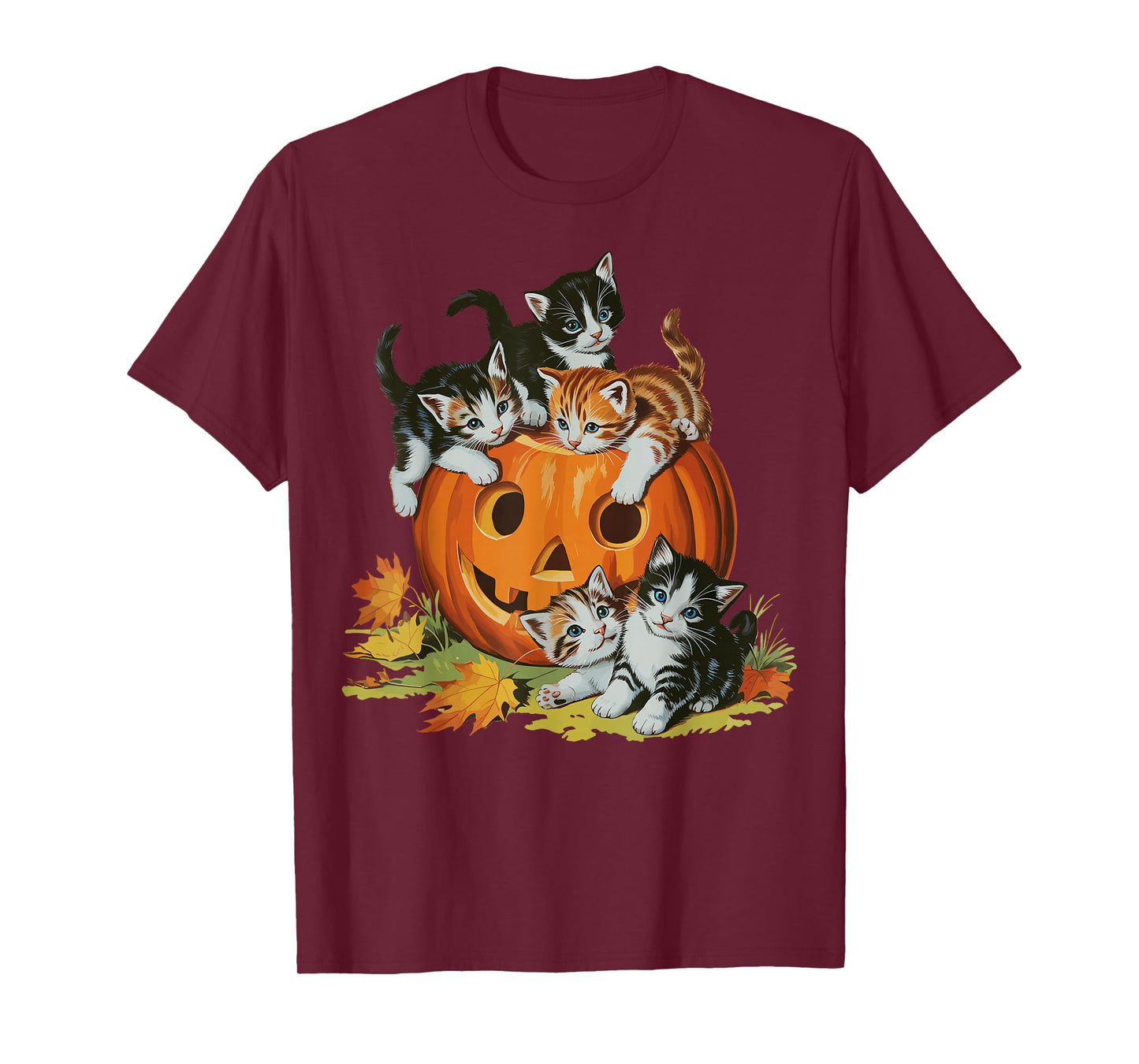 Vintage 90s Cat Pumpkin Halloween Retro Women Spooky Season T-Shirt