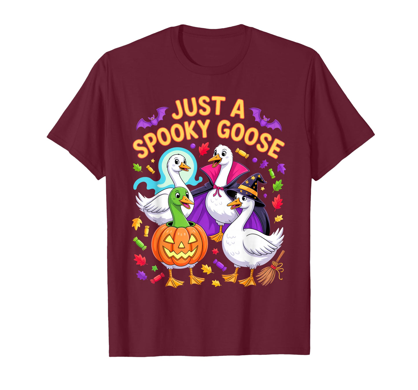 Just A Spooky Goose Halloween Humor Outfit with Candy Bats T-Shirt
