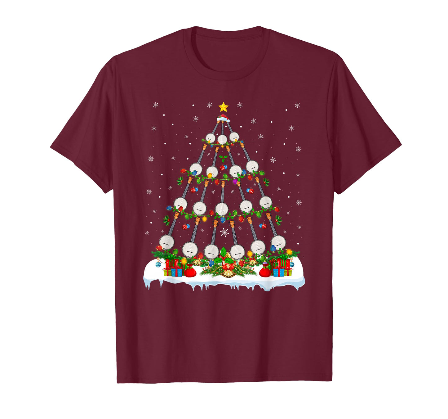 Banjo Christmas Tree Lights Banjo Music Lover Musical Xmas T-Shirt