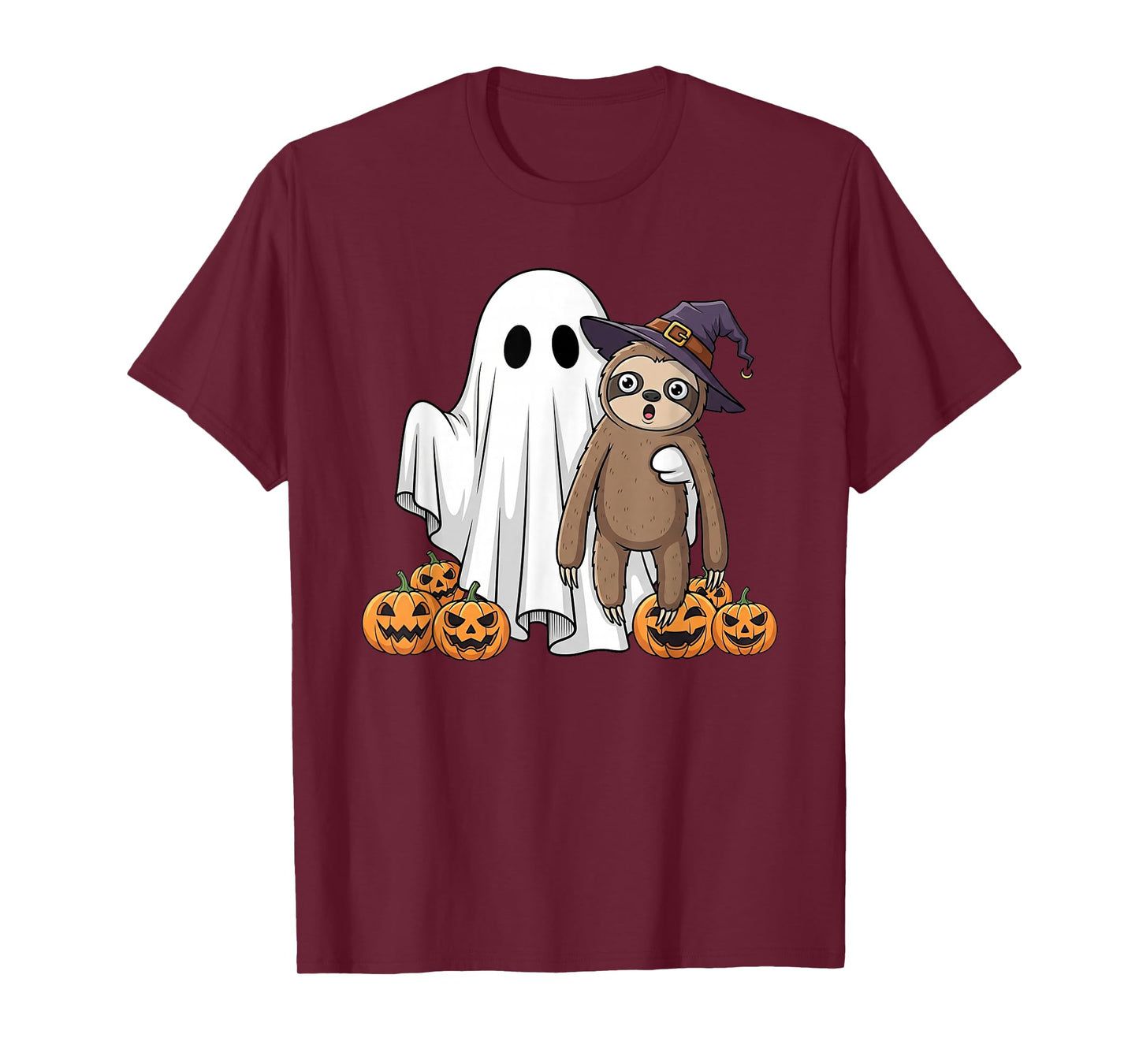 Funny Ghost Sloth Pumpkin Halloween Kids Mens Womens T-Shirt