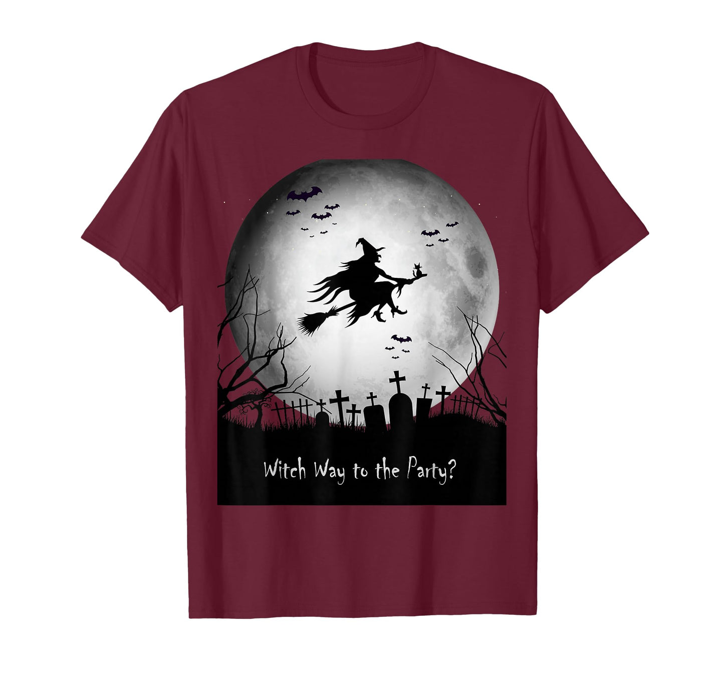Witch Way to The Party Halloween | Spooky Flying Witch Tee T-Shirt