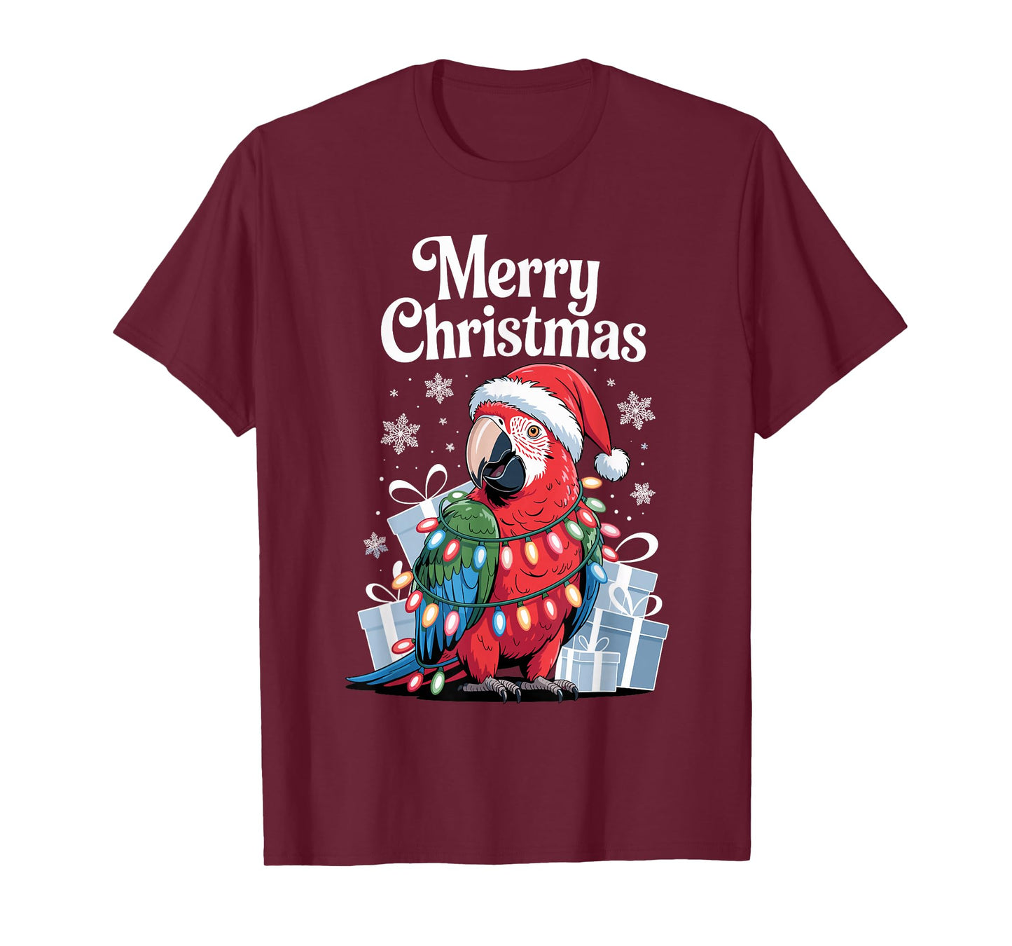 Christmas Parrot Holiday Tropical Bird Santa Hat Light Funny T-Shirt