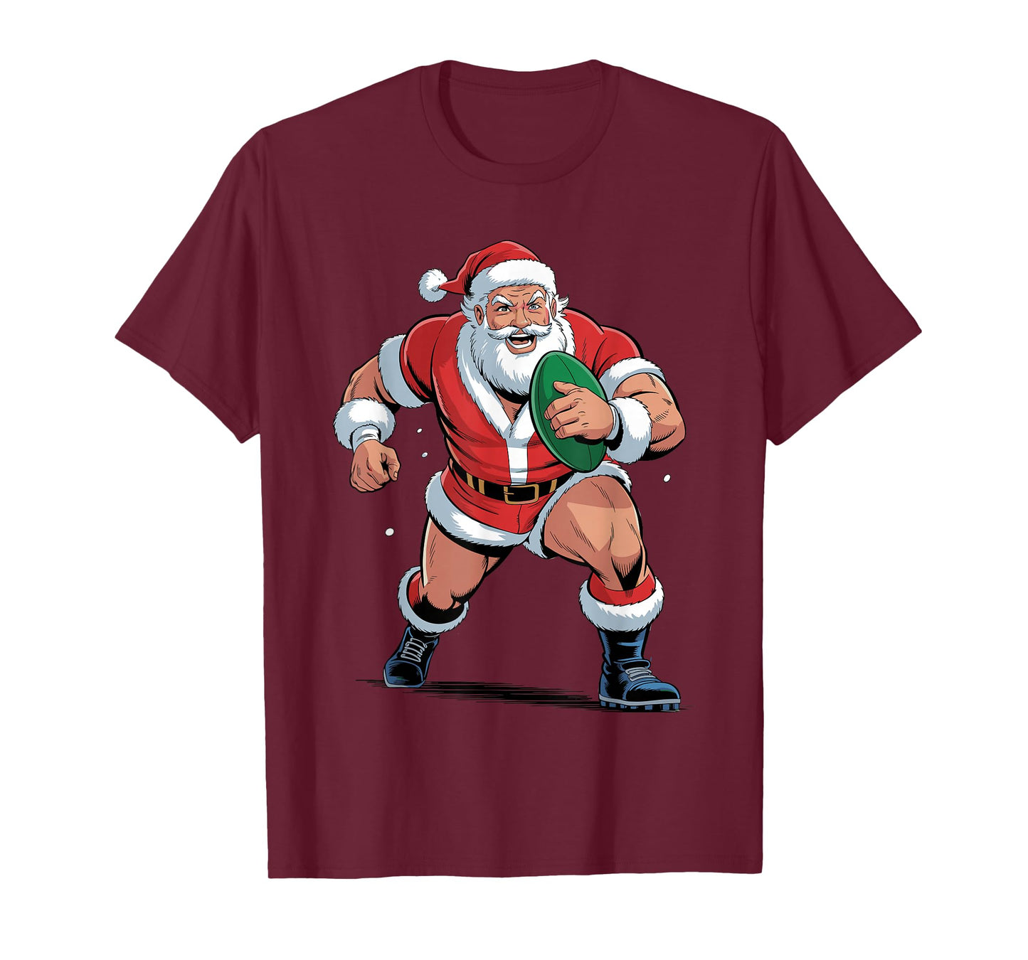 Santa Playing Rugby Funny Holiday Christmas Xmas Pajama T-Shirt