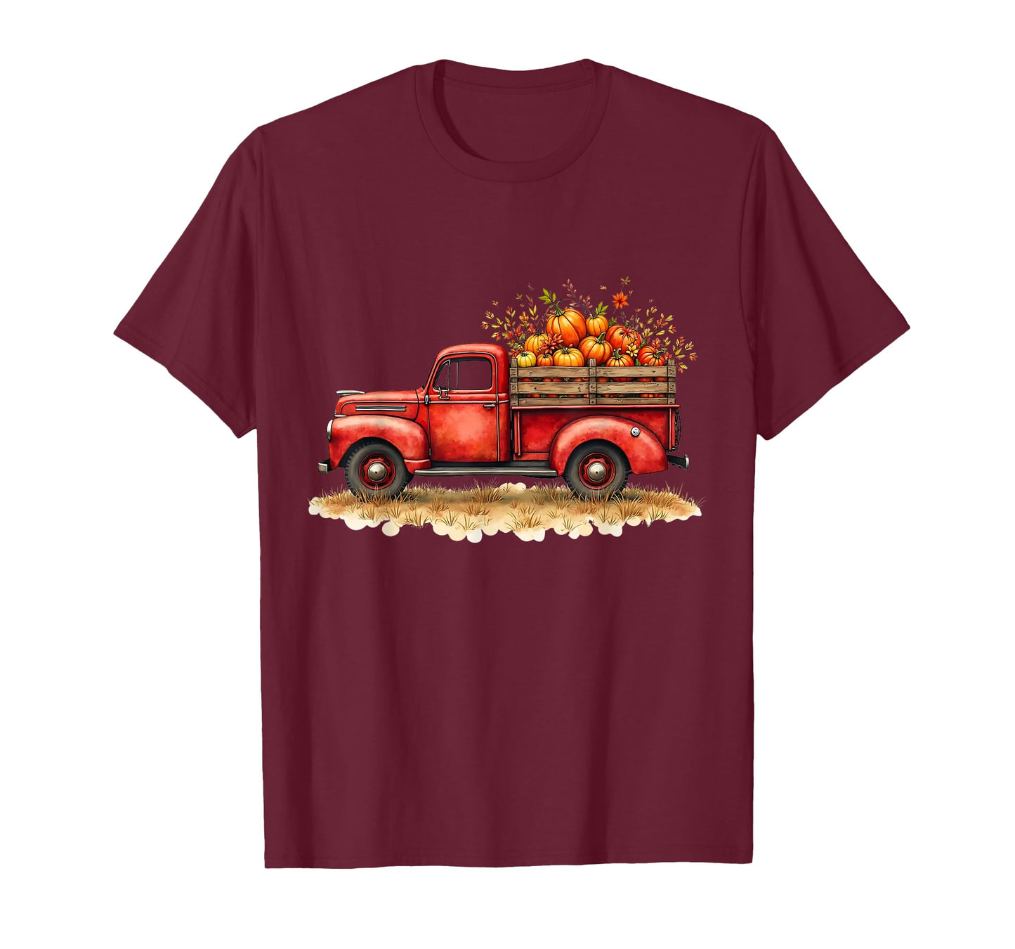Vintage Red Pickup Truck Fall Autumn Pumpkin Halloween T-Shirt