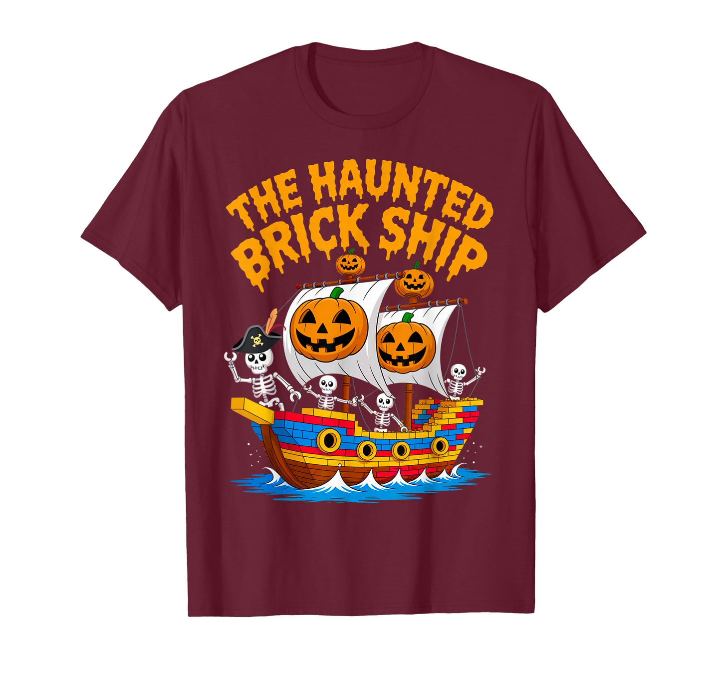 Halloween Bricks Pirate Skeleton Builder Blocks Building Toy T-Shirt