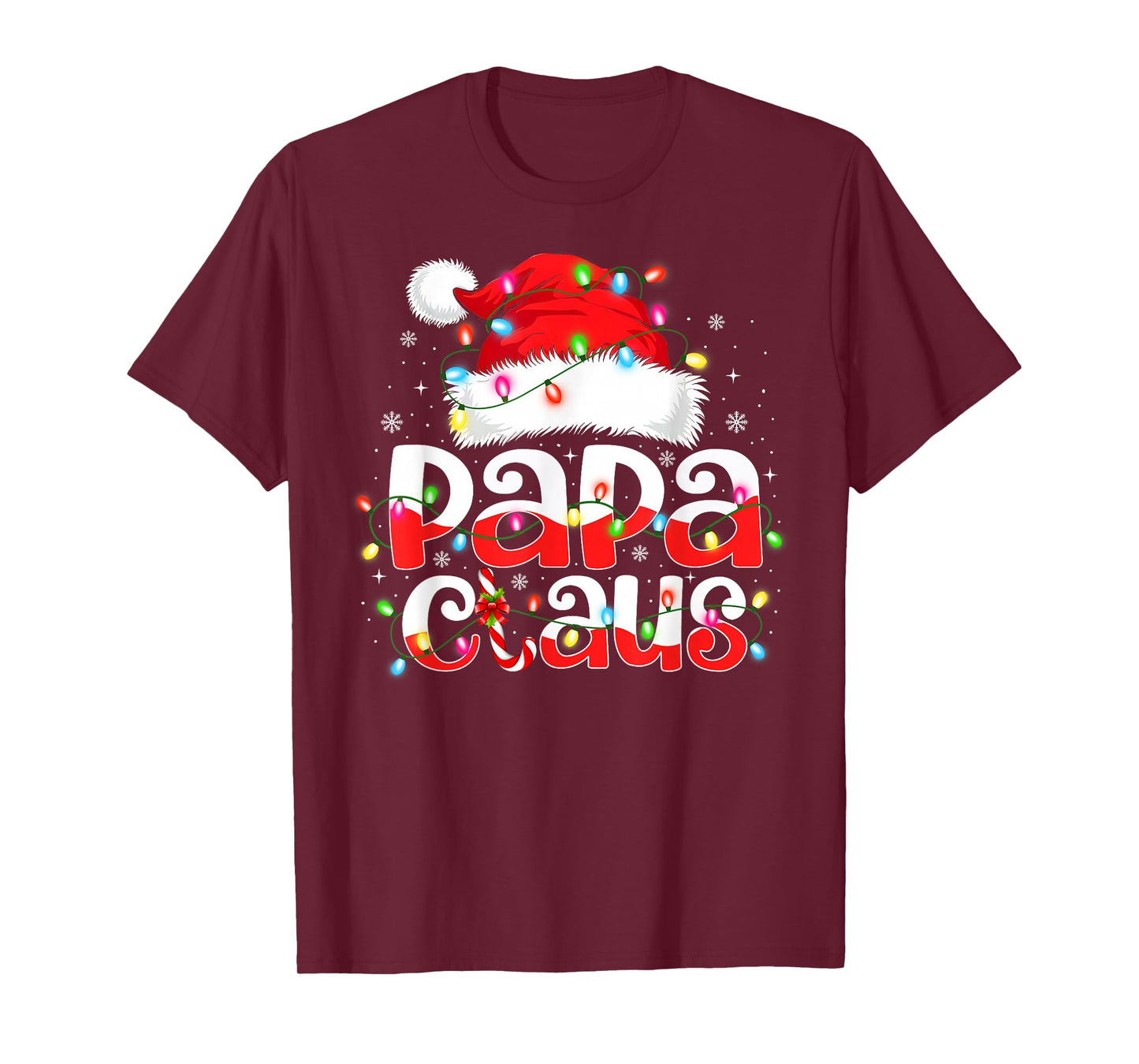 Papa Claus Shirt Christmas Lights Pajama Family Matching T-Shirt
