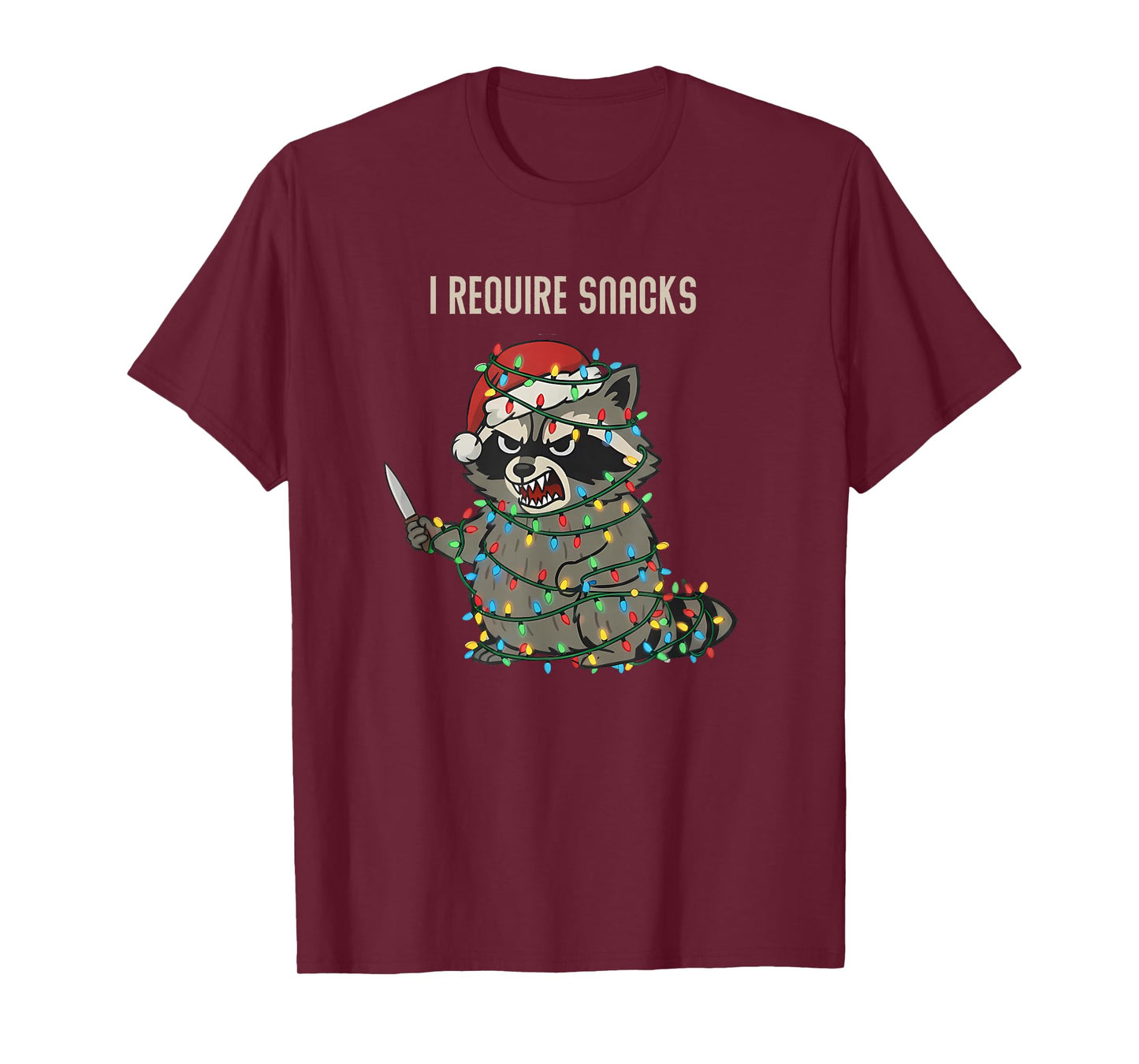 Funny Christmas Raccoon with Santa Hat, I Require Snakcs T-Shirt