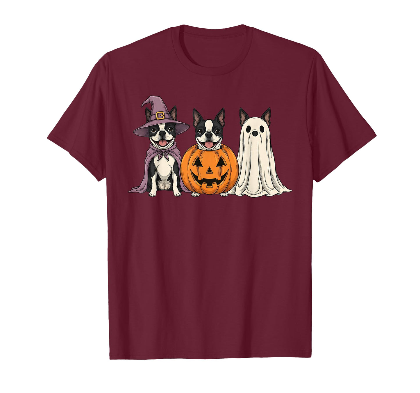 Spooky Ghost Boston Terrier Pumpkin Halloween Dog Lover T-Shirt