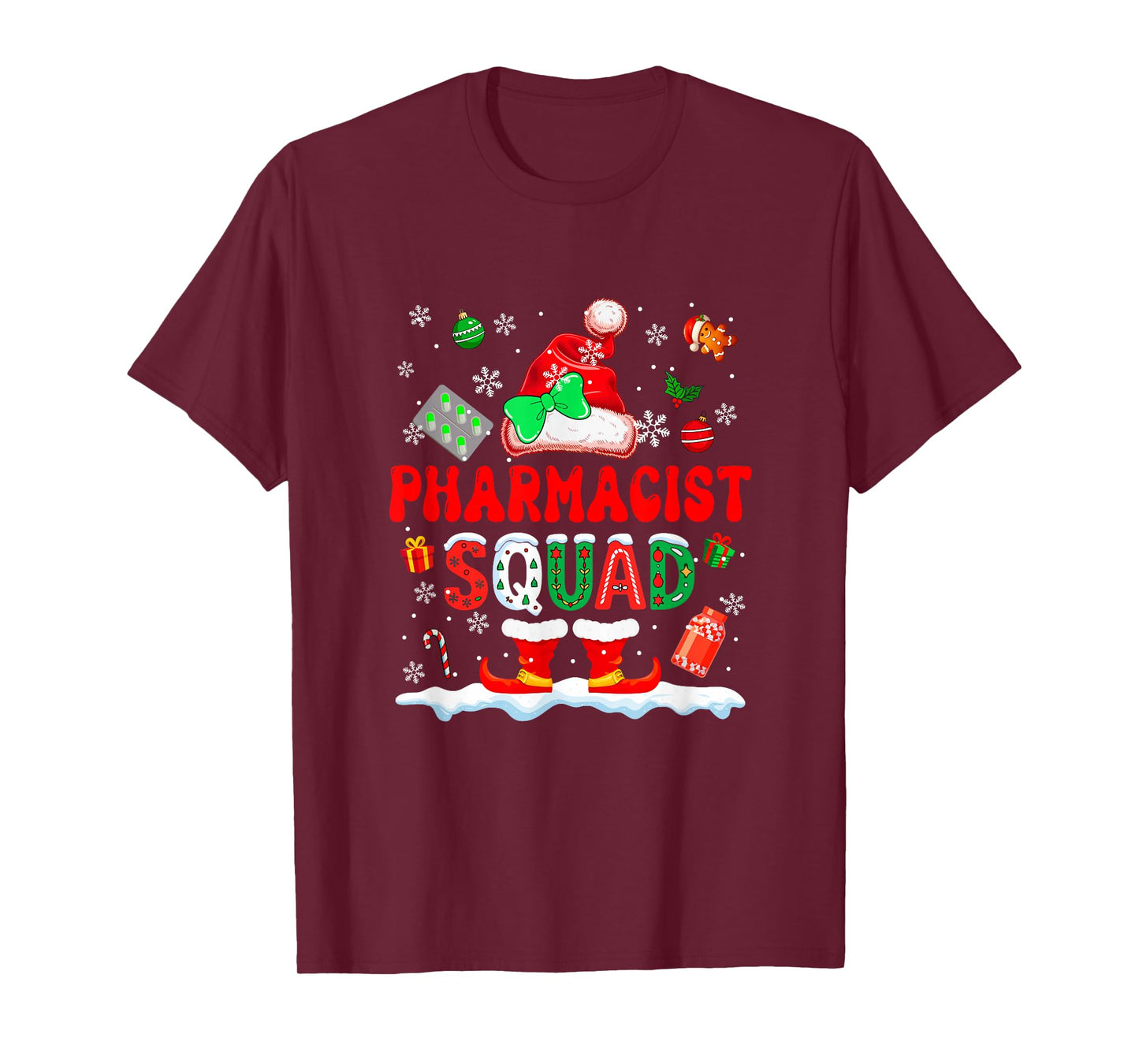 Pharmacist Squad Women Job Christmas Santa Costume Bow Tie T-Shirt
