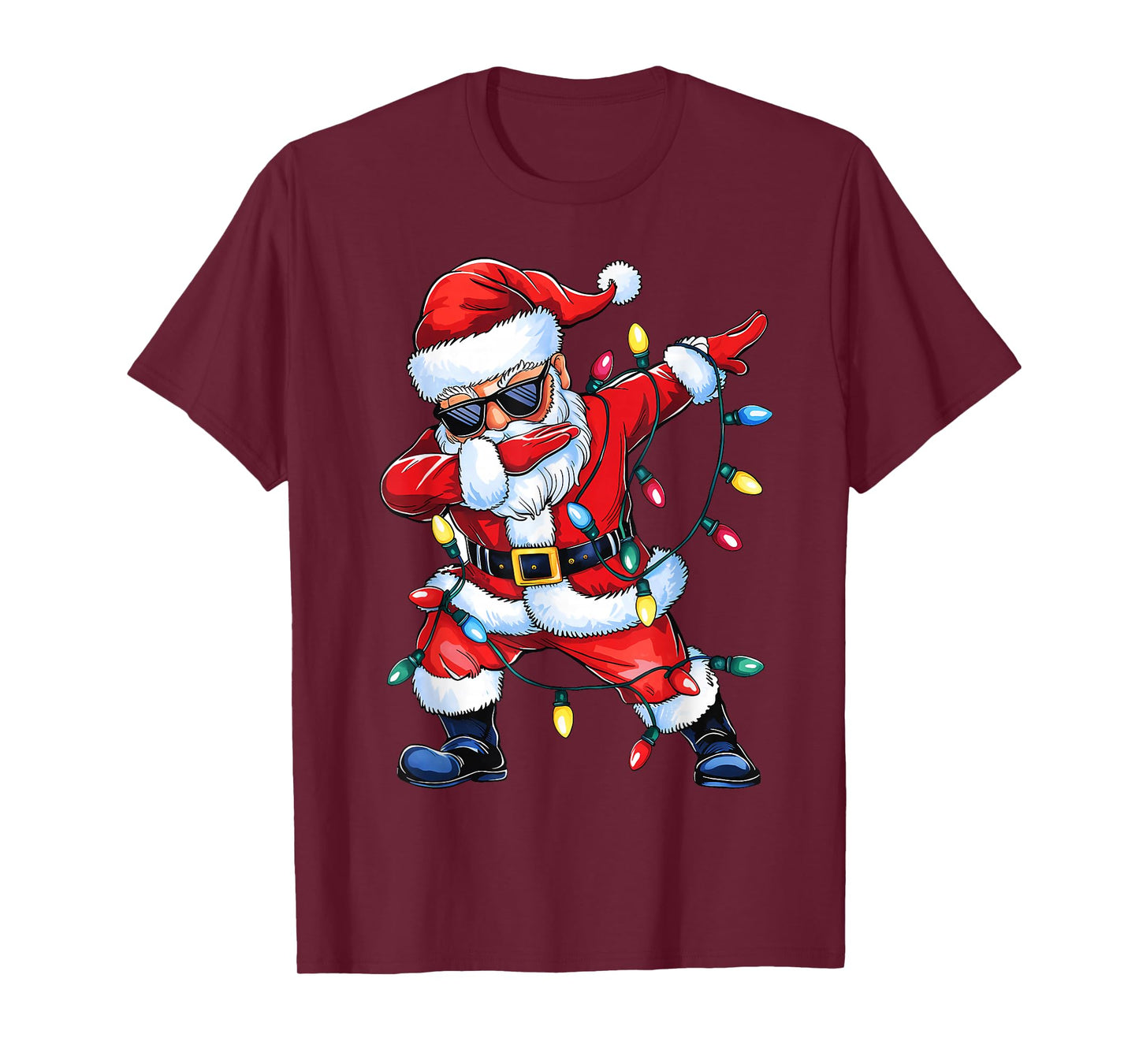Dabbing Santa Xmas Light Girls Boys Kids Funny Christmas Tee T-Shirt