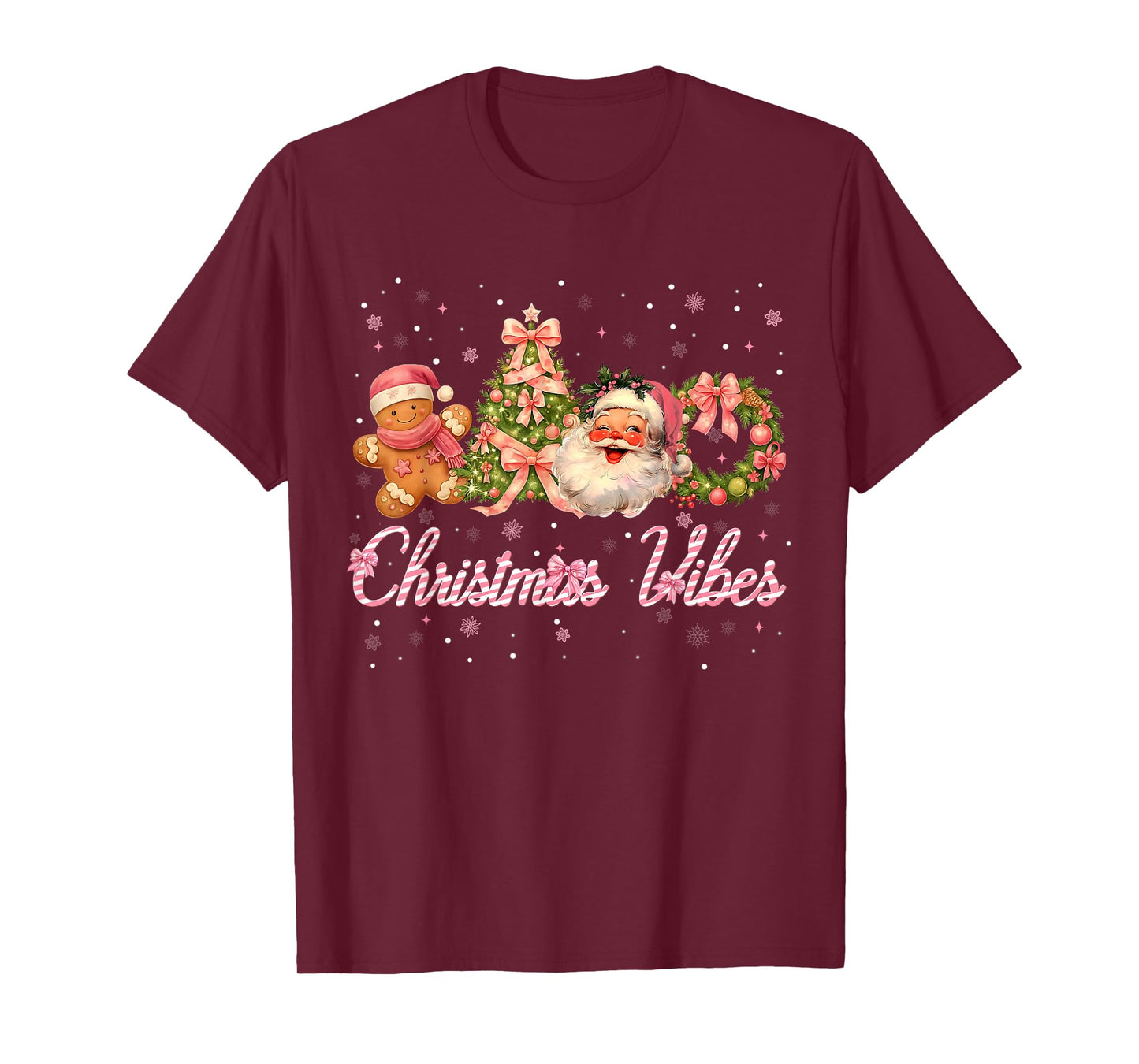 Christmas Vibes Cute Pink Santa Christmas Xmas Women Girl T-Shirt