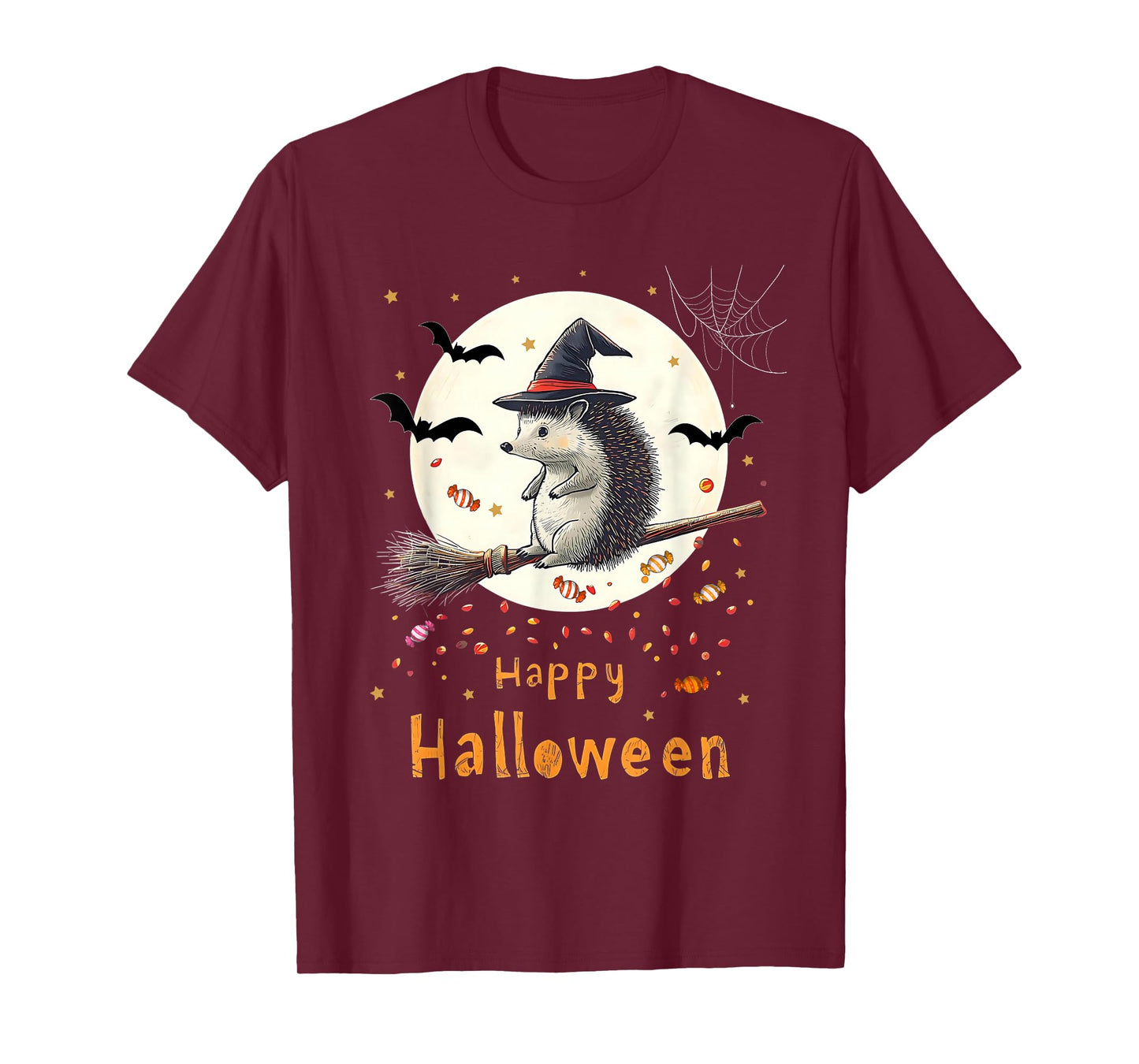 Funny Witch Hedgehog Candy Spooky Ghost Halloween Costume T-Shirt