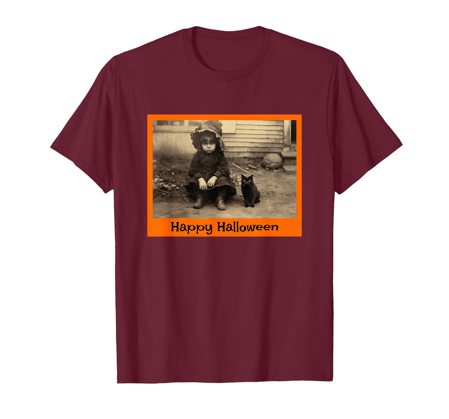 Vintage Halloween Image with Creepily Sad-Faced Girl T-Shirt