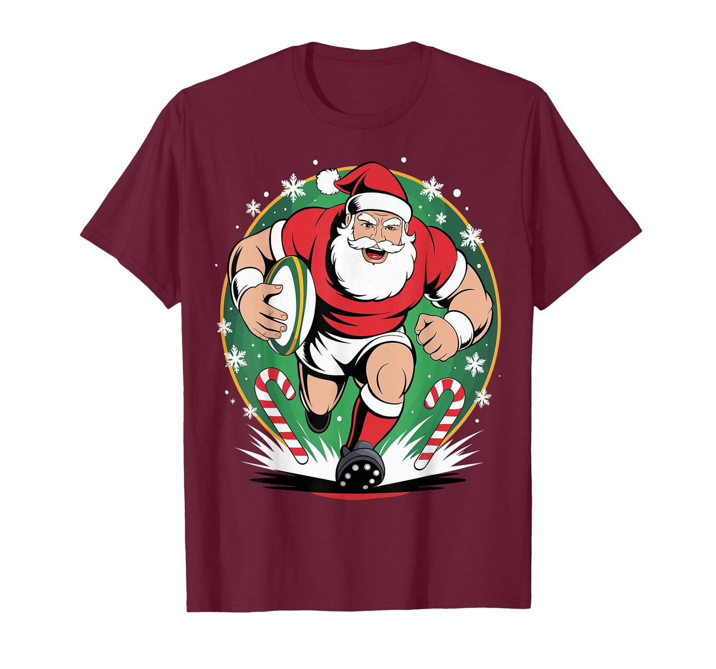 Funny Santa Claus Playing Rugby Christmas Sports T-Shirt