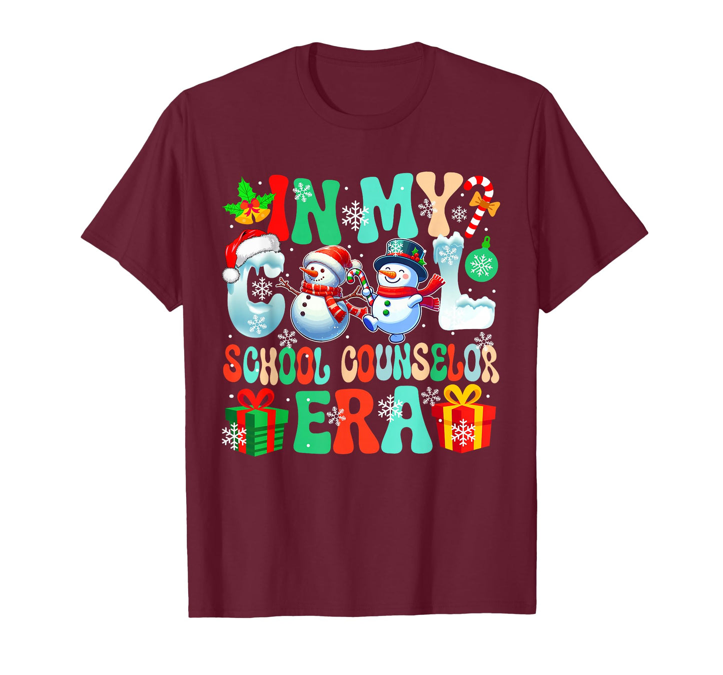 in School Counselor Era Xmas Proud Job Santa Snowmen Lover T-Shirt