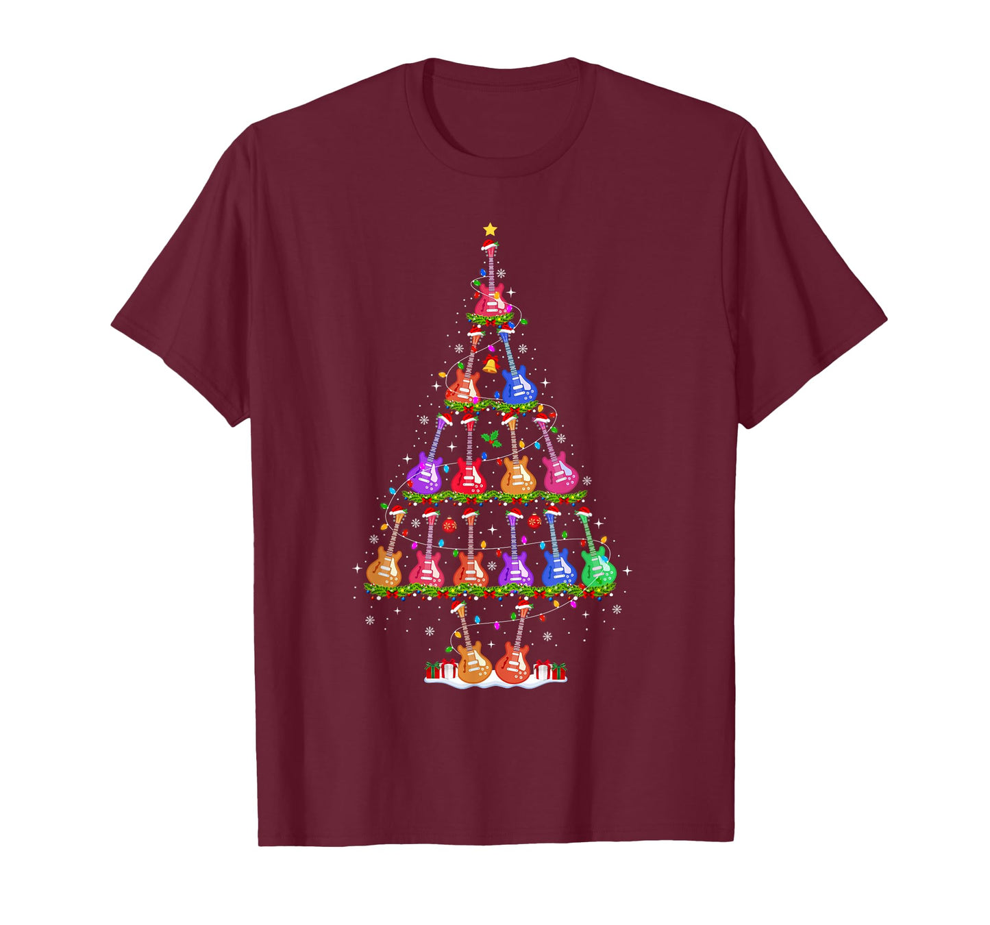 Guitar Christmas Tree Lights Funny Xmas Pajamas Guitar Lover T-Shirt