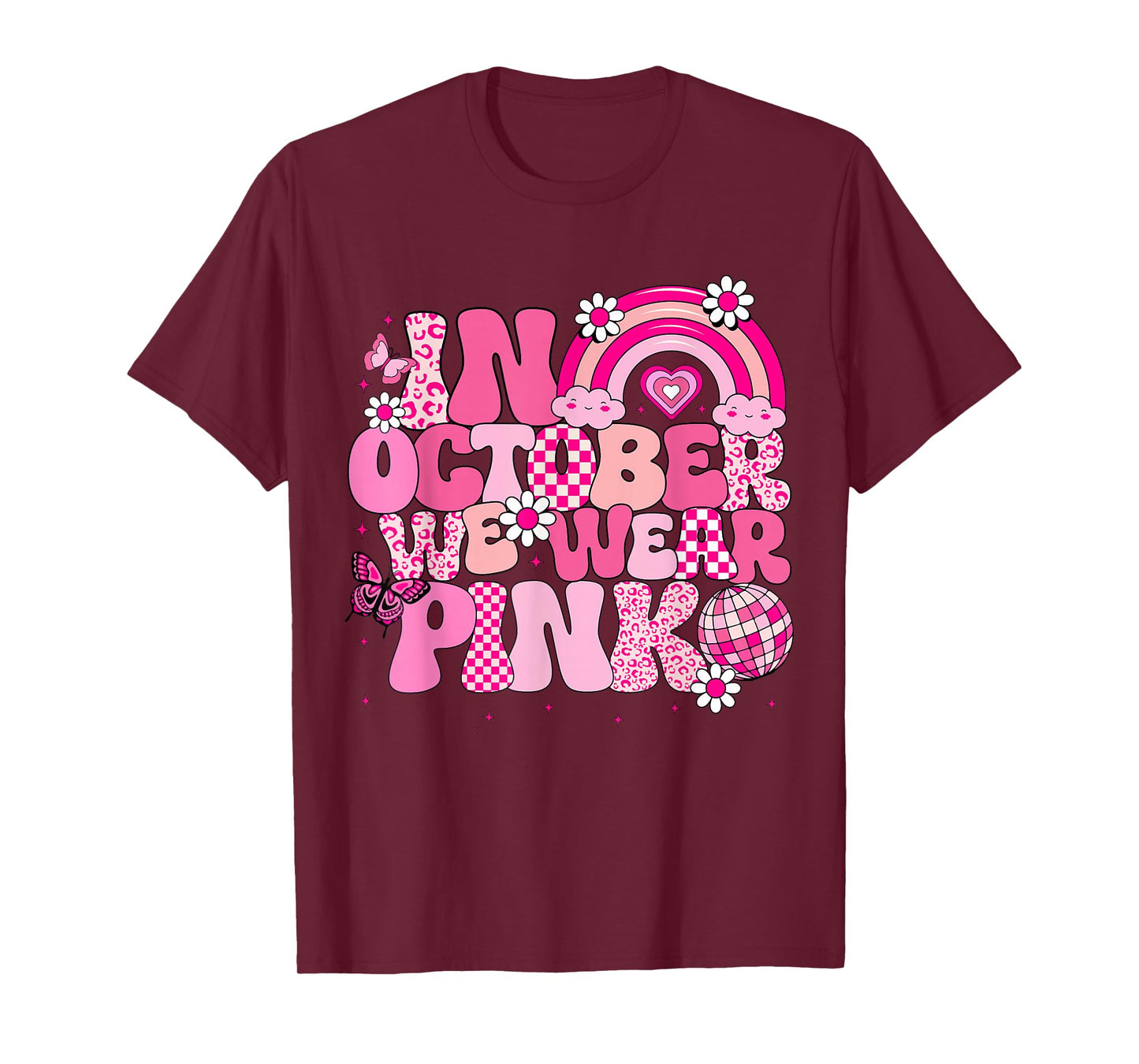 Groovy Breast Cancer Awareness In October We Wear Pink Kids T-Shirt