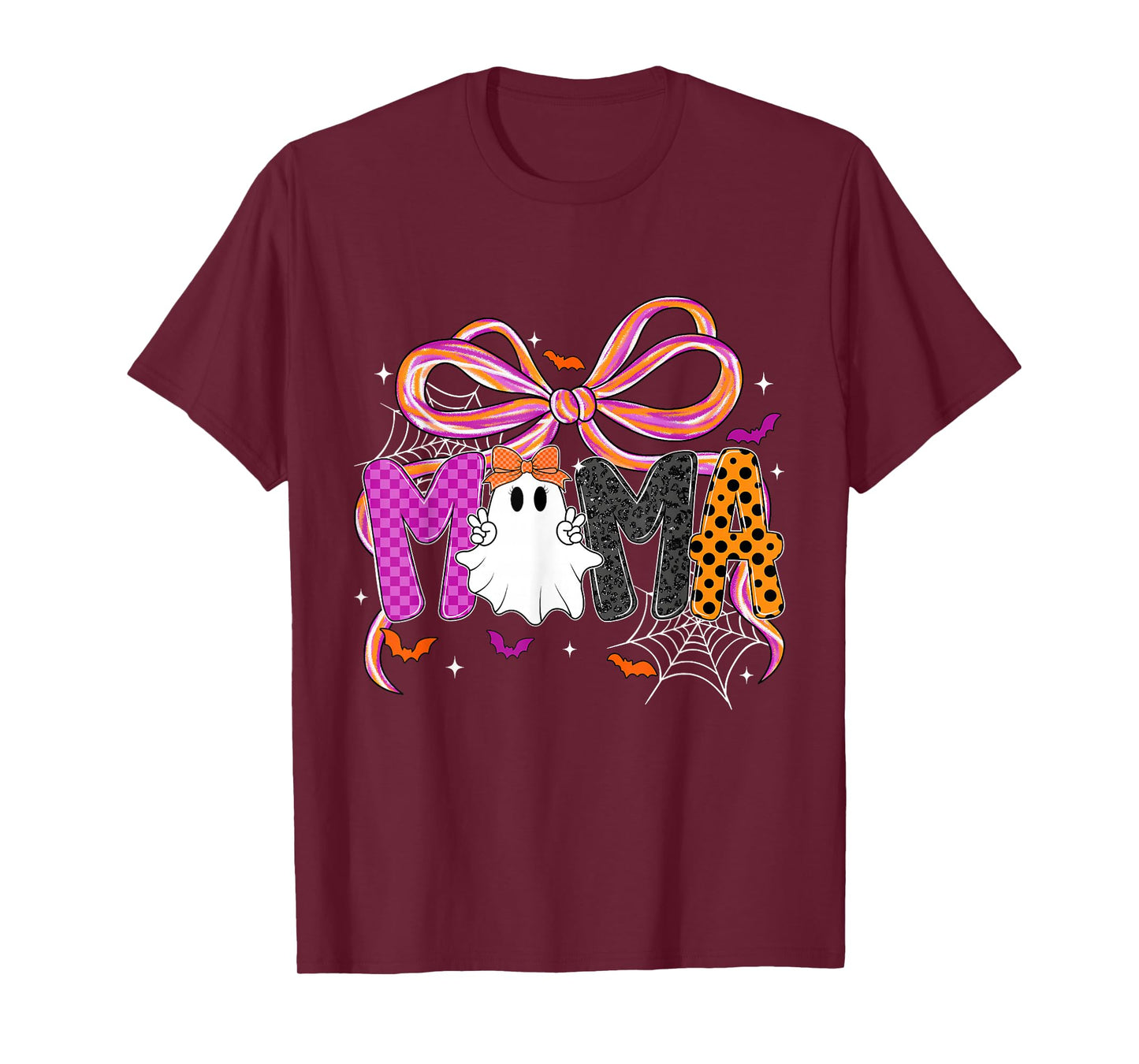 Coquette Checkered Ghost Mama Halloween Lace Ghost Womens T-Shirt