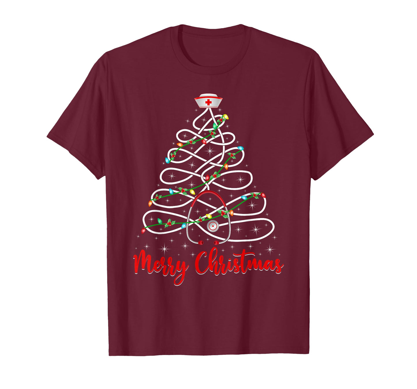 Nurse Stethoscope Xmas Tree Nursing ER RN Nurse Christmas T-Shirt