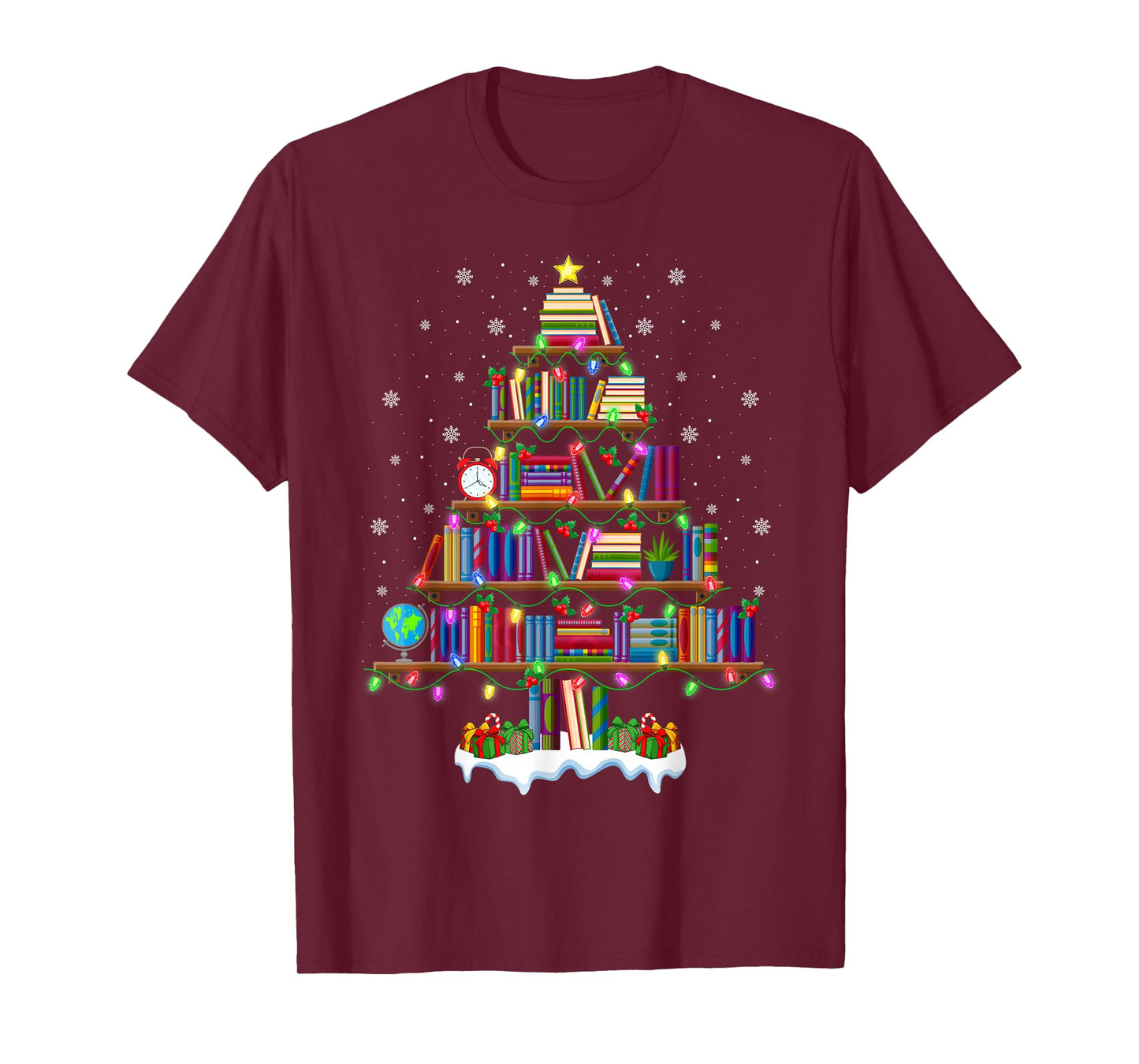 Book Xmas Lights Book Lover Librarian Teacher Christmas Tree T-Shirt