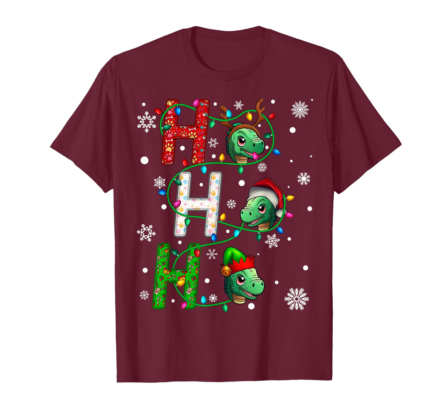 Matching Christmas Santa Hat Ho Ho Ho Dinosaur Animal Xmas T-Shirt