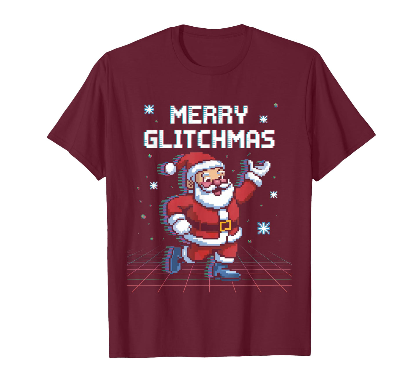 Merry Glitchsmas Pixel Santa Retro Gaming Christmas T-Shirt