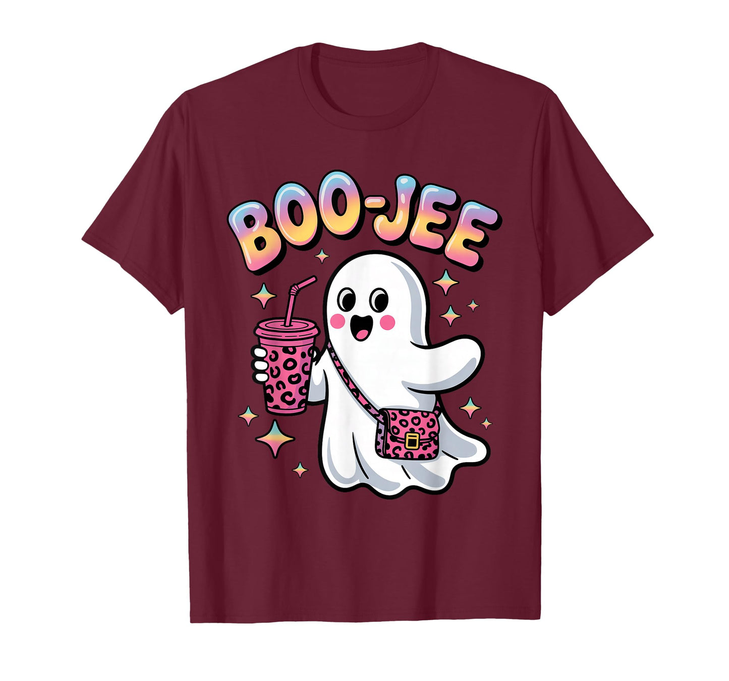 Boo-JEE Ghost Coffee Funny Halloween Costume Leopard Print T-Shirt
