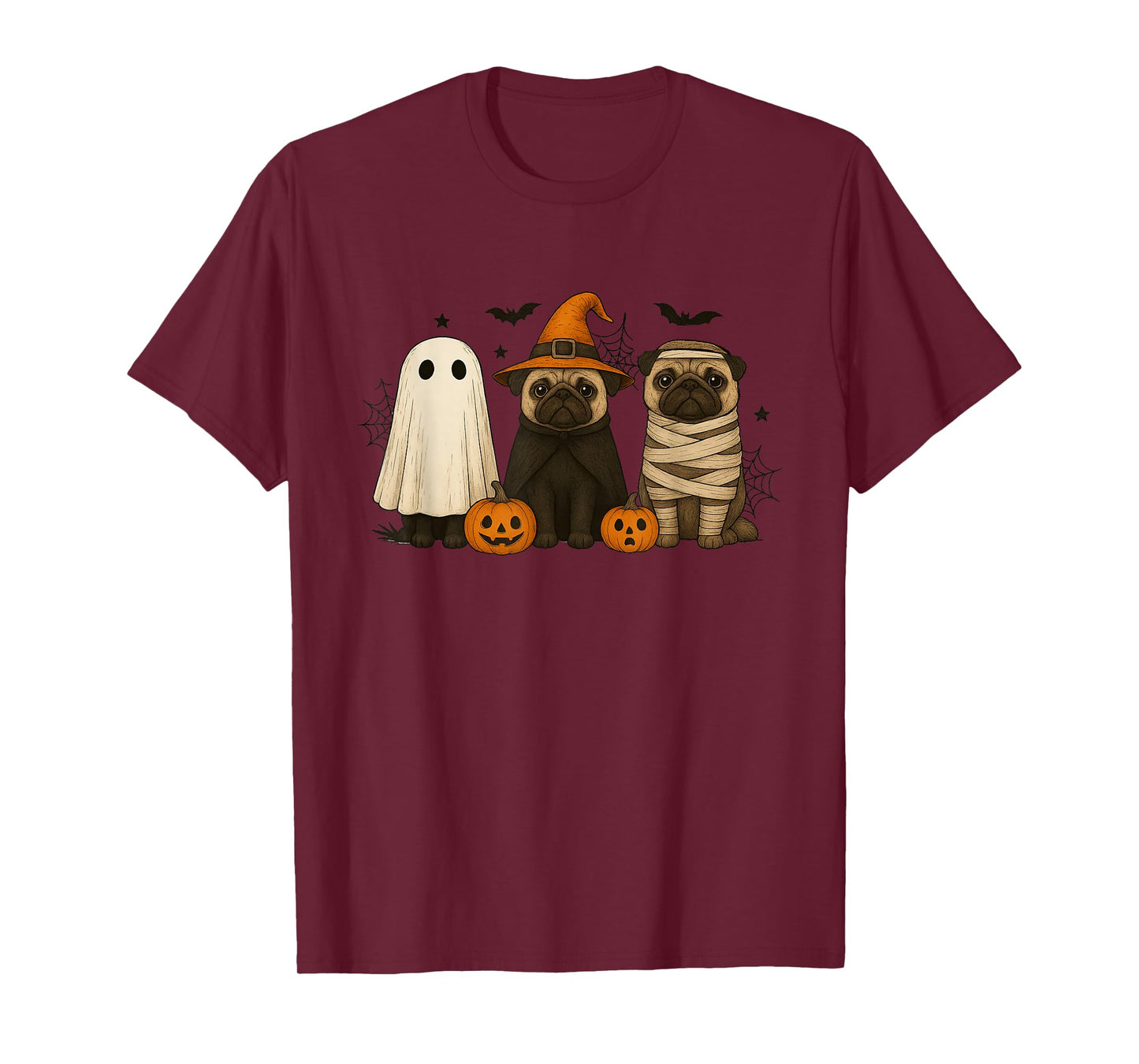 Retro Pug Dog Witch Scary Halloween Pumpkin Women Men Kids T-Shirt