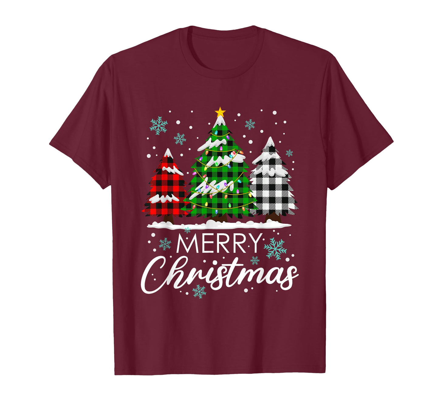 Merry Christmas Holiday Pajamas Xmas Tree Buffalo Plaid T-Shirt