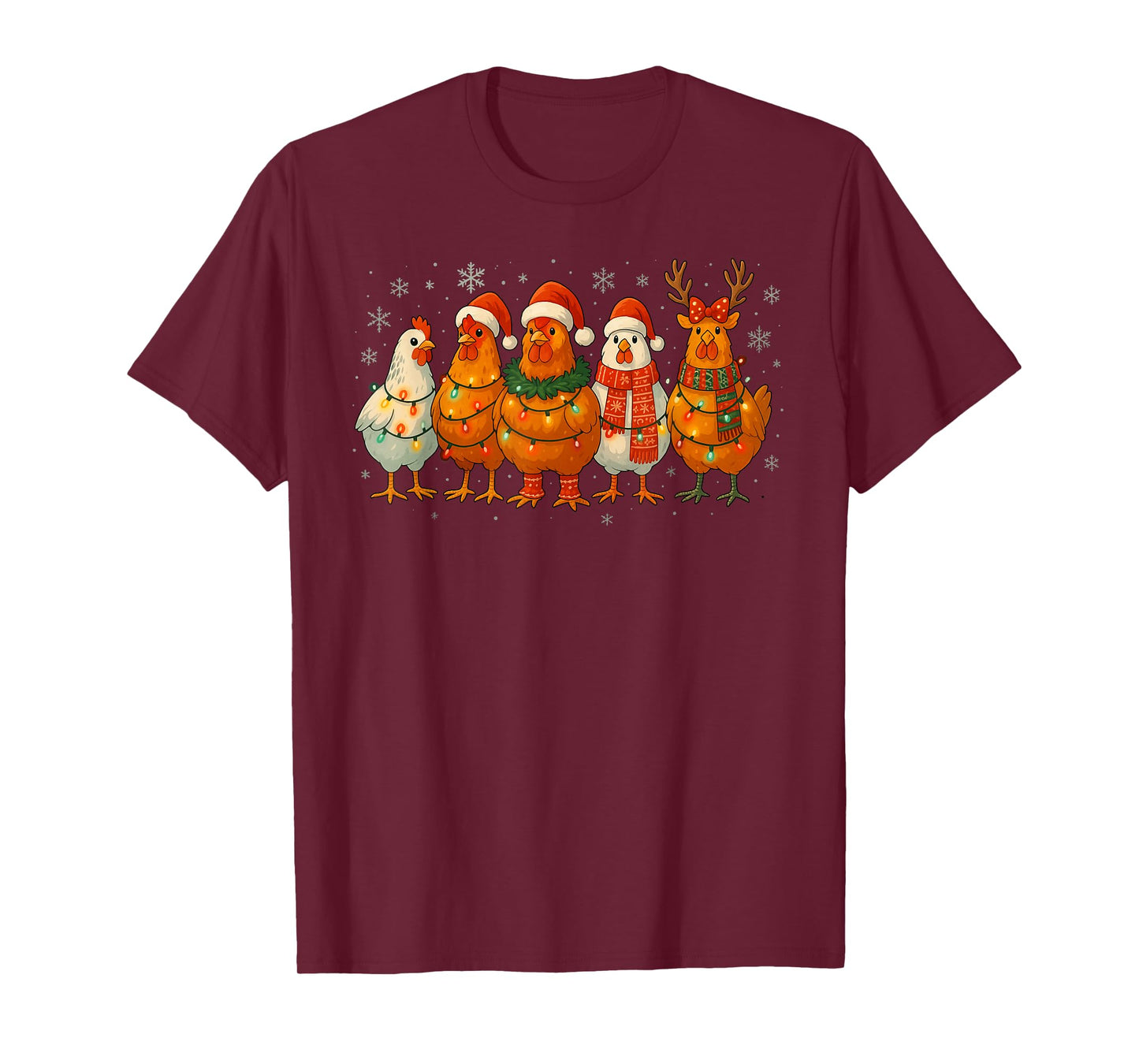Chicken Christmas Lights Santa Hats Reindeer Funny Holiday T-Shirt