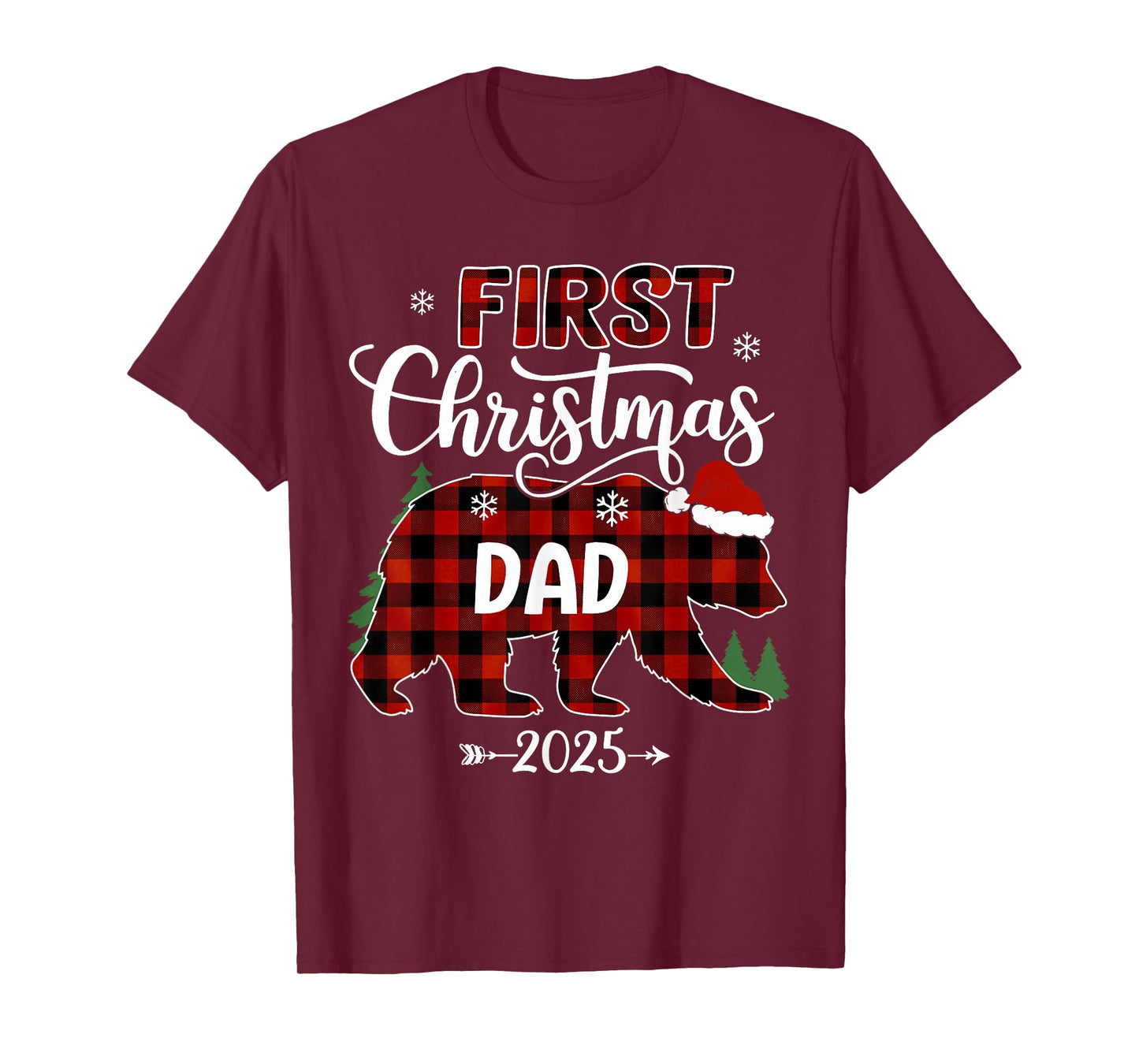 Pregnancy First Christmas Dad Red Plaid Bear Santa 2025 T-Shirt