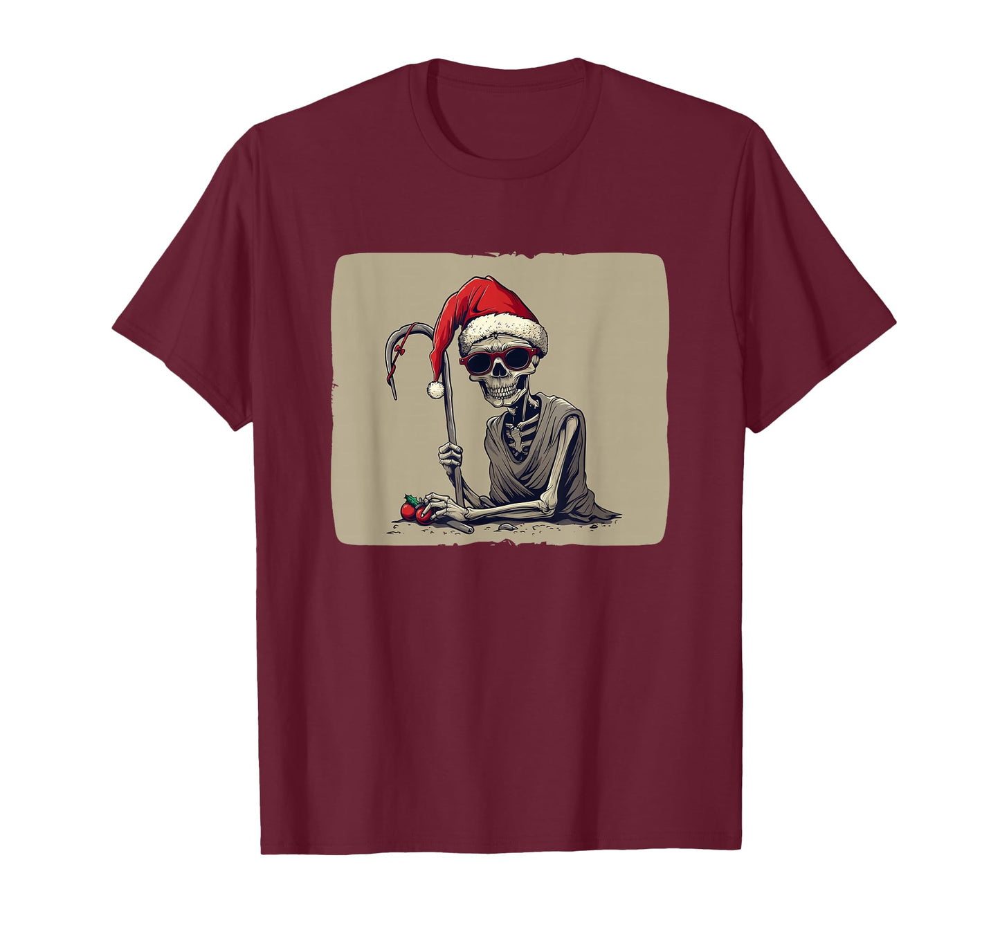 Cool Looking Grim Reaper with Sunglasses and Santa Claus Hat T-Shirt