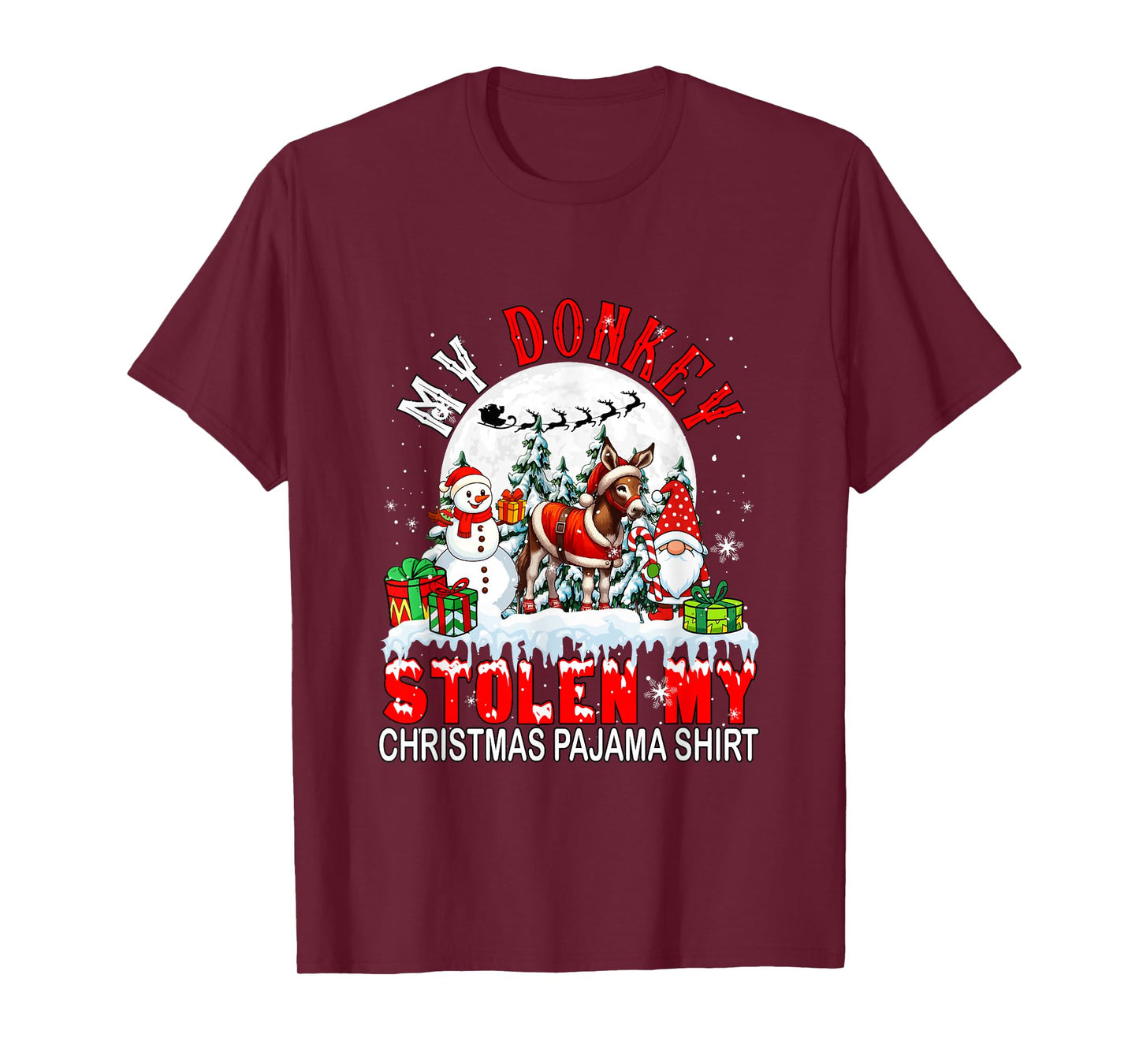 My Donkey Stolen My Christmas Pajama Shirt Santa Farmer T-Shirt
