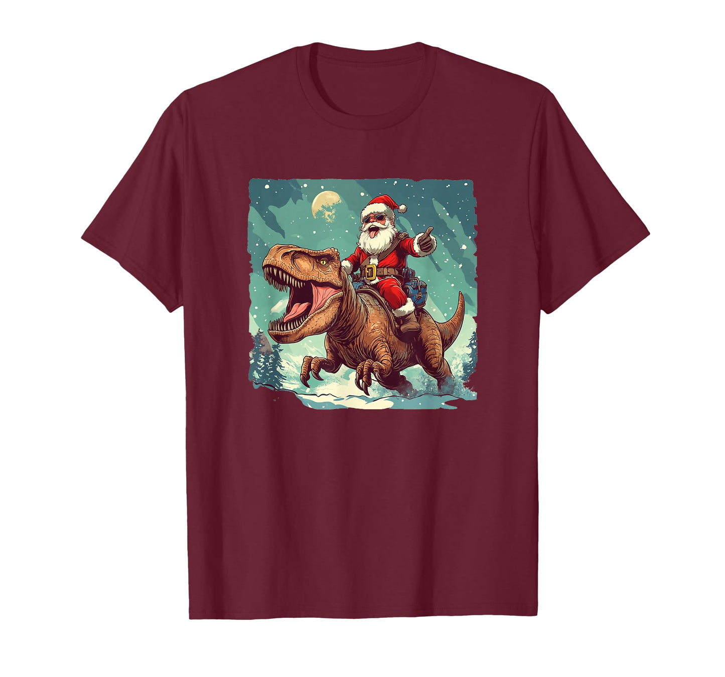 Cool Santa and His Dinosaur Ride Into Christmas Fun T-Shirt