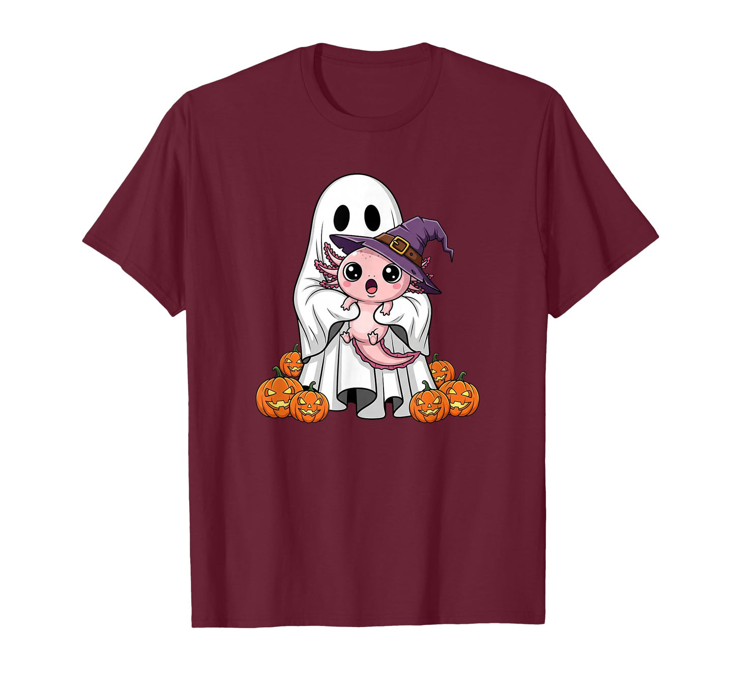 Funny Ghost Axolotl Pumpkin Halloween Kids Mens Womens T-Shirt