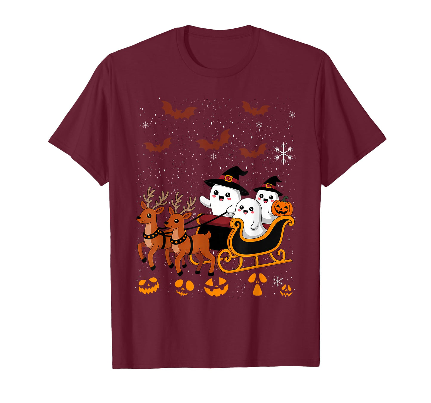 Halloween Christmas Santa's Reindeer Ghost Happy T-Shirt