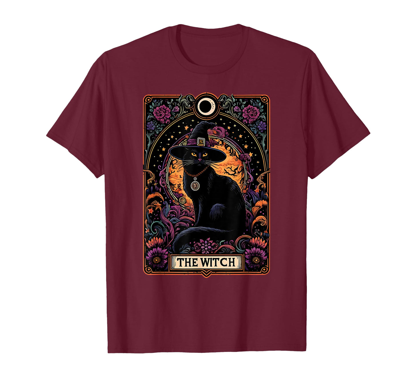 The Witch Cat Tarot Card Halloween Vintage Gothic T-Shirt for Men Women Kids