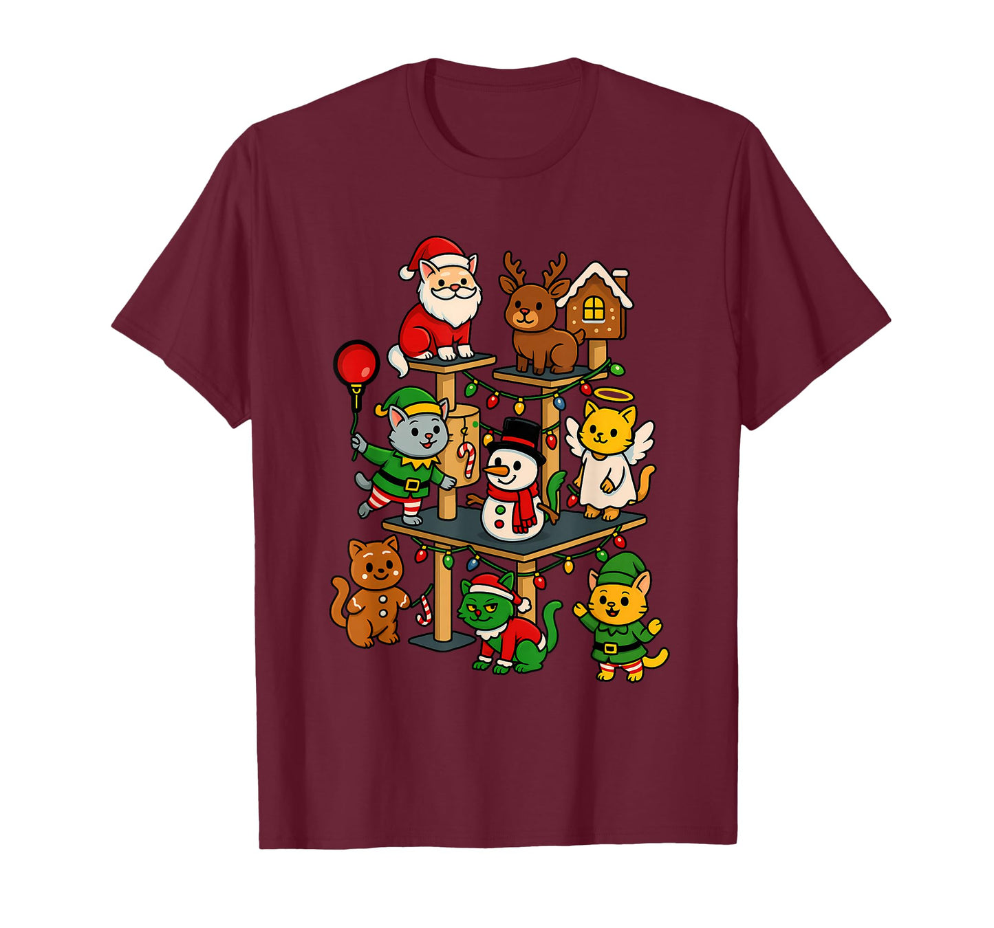 Cute Christmas Cat Tree Festive Holiday Design Kitty T-Shirt